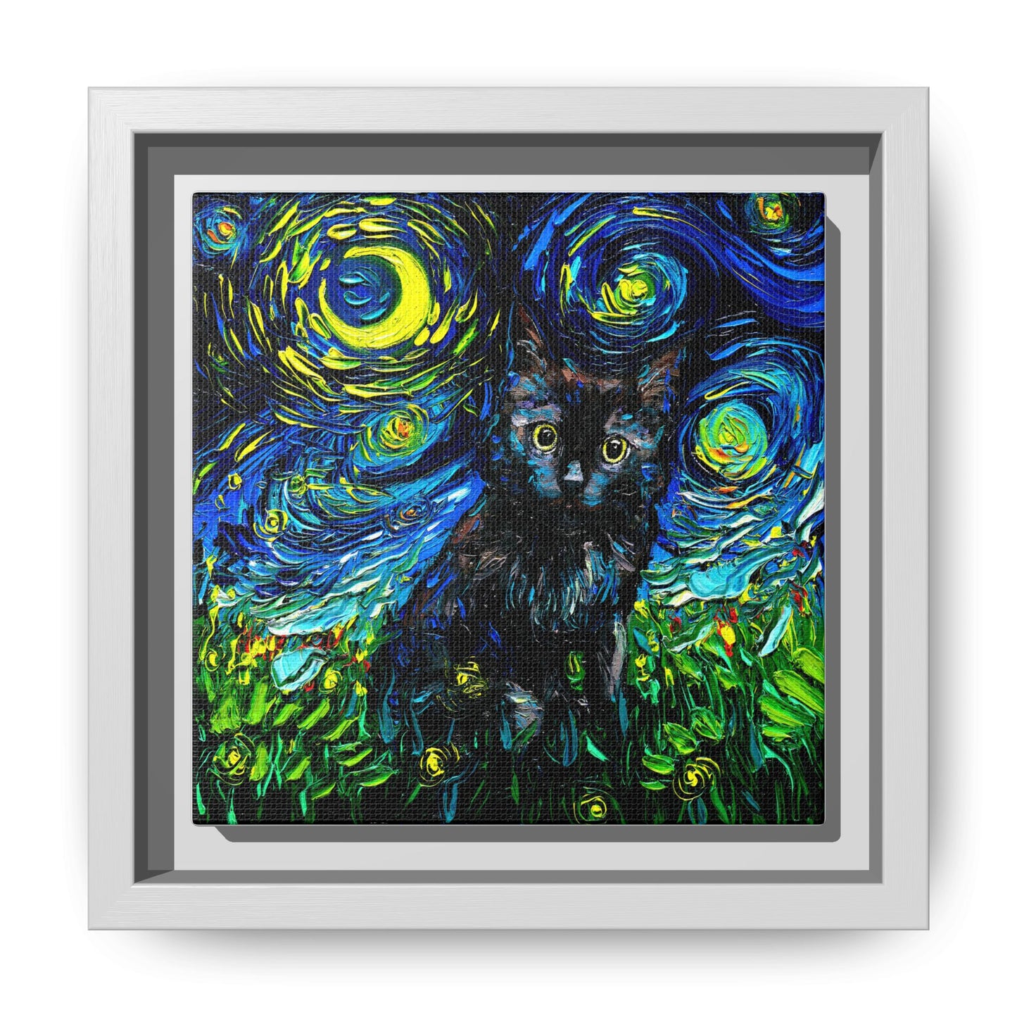 "Black Cat Night 2" Framed Canvas Wall Art