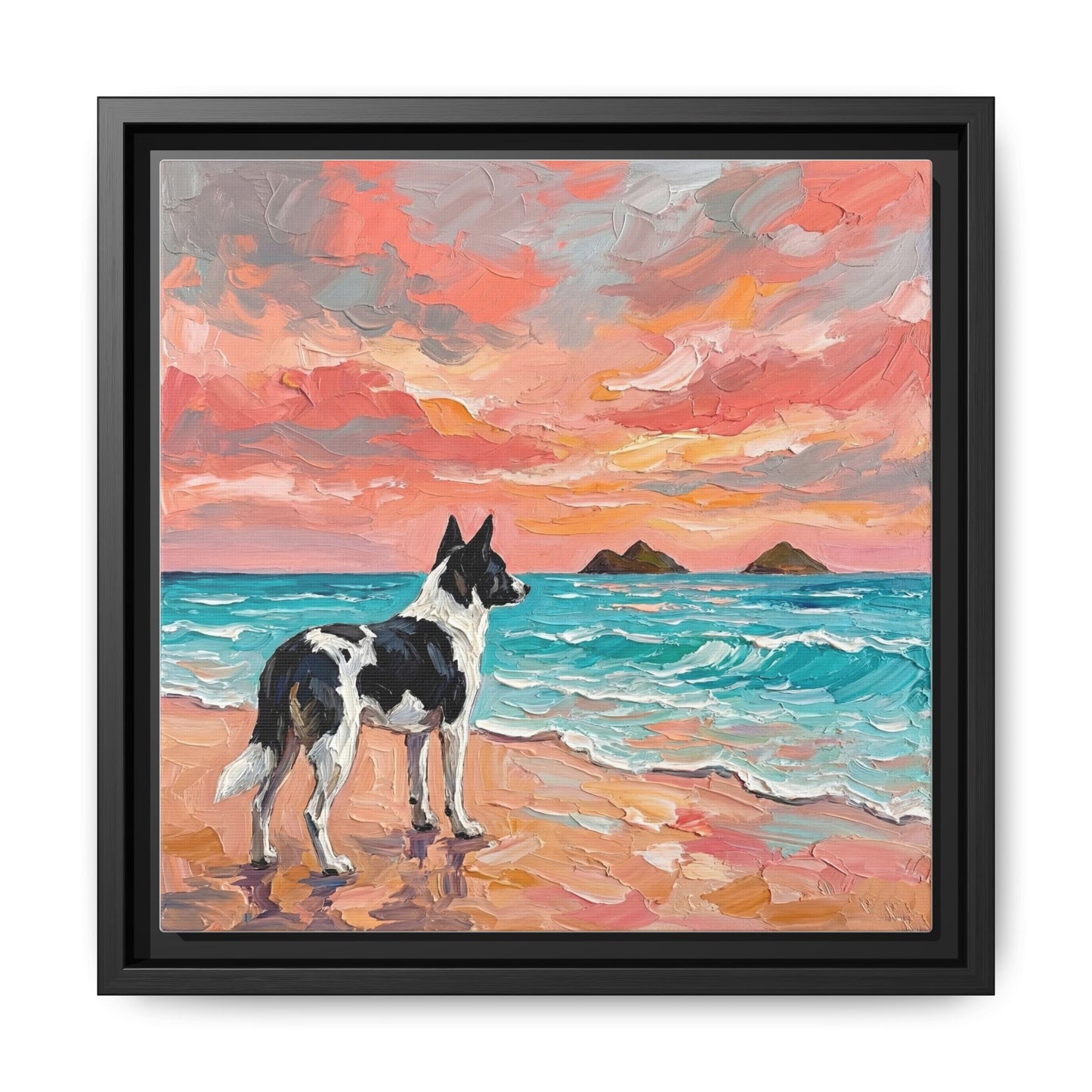 "Beach Day - Canaan Dog" Framed Canvas Wall Art
