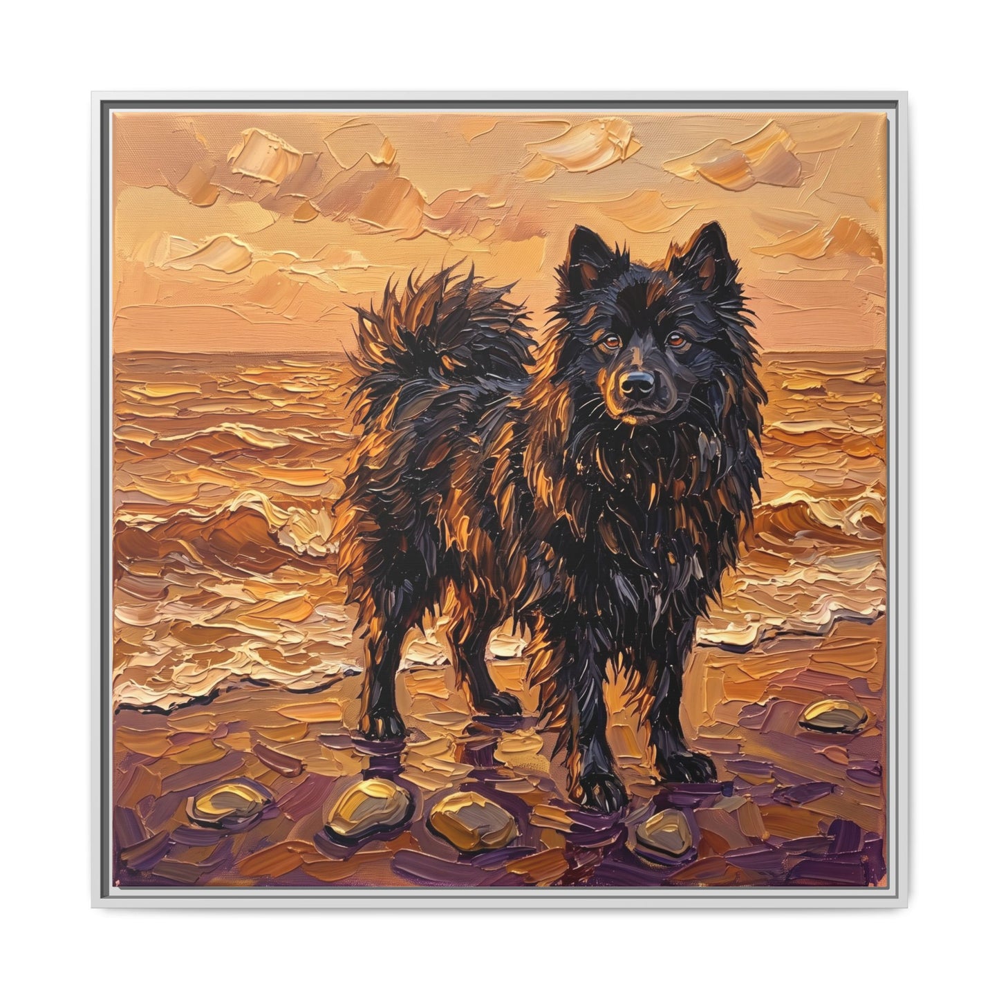 "Beach Day - Swedish Lapphund" Framed Canvas Wall Art