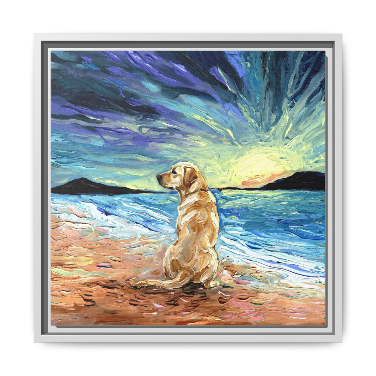 "Beach Day - Yellow Labrador 2" Framed Canvas Wall Art