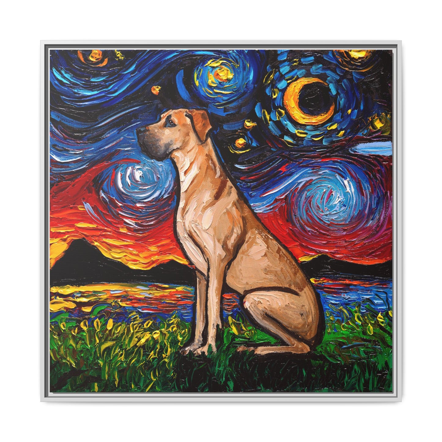 "Fawn Great Dane Night" Framed Canvas Wall Art