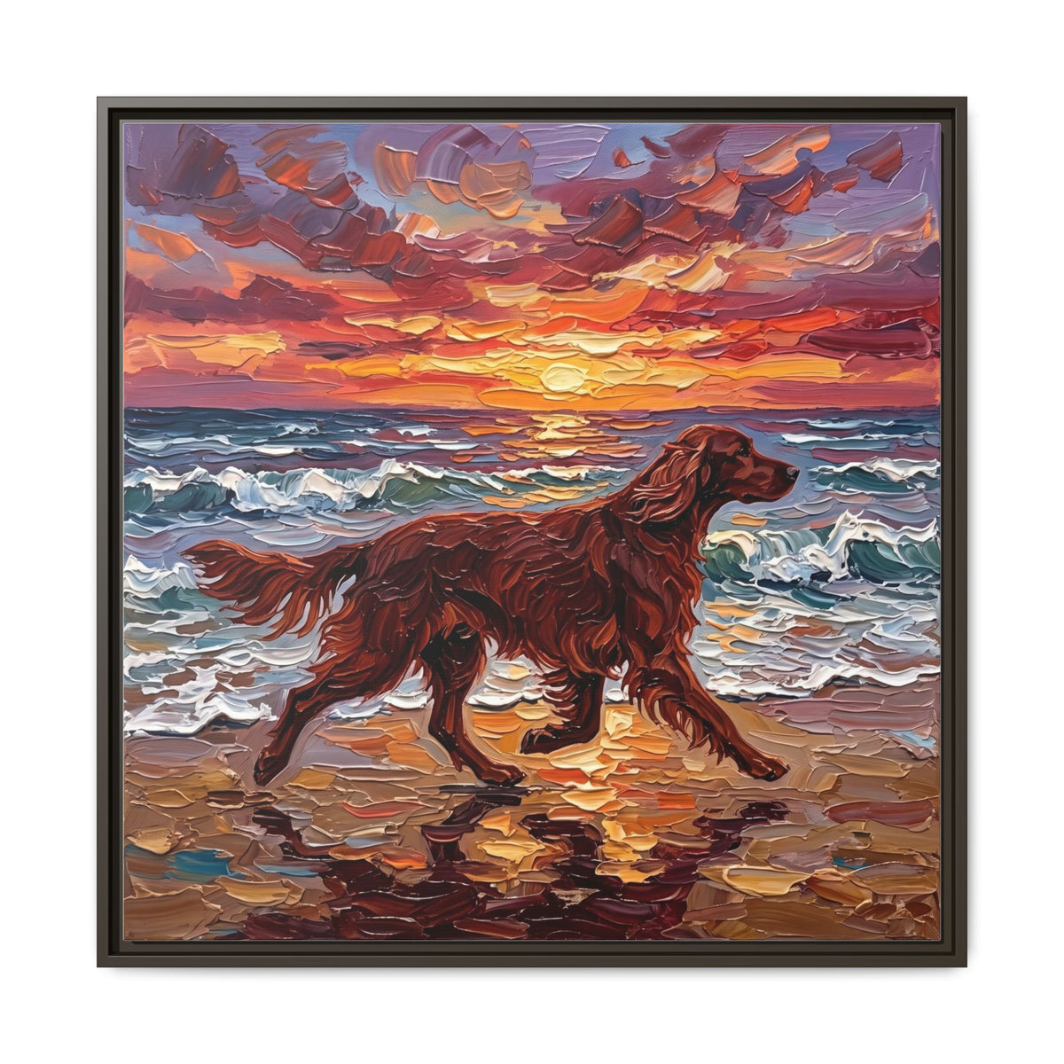 "Beach Days - Irish Setter" Framed Canvas Wall Art