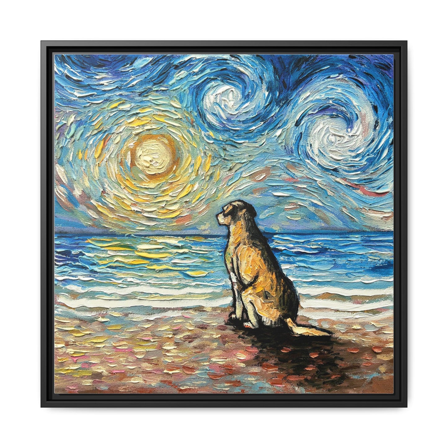 "Beach Day - Yellow Labrador" Framed Canvas Wall Art