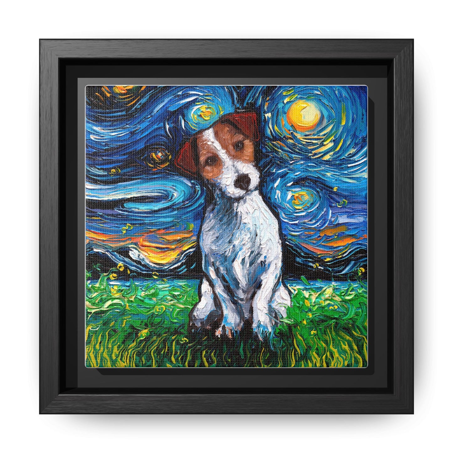 "Jack Russell Night" Framed Canvas Wall Art