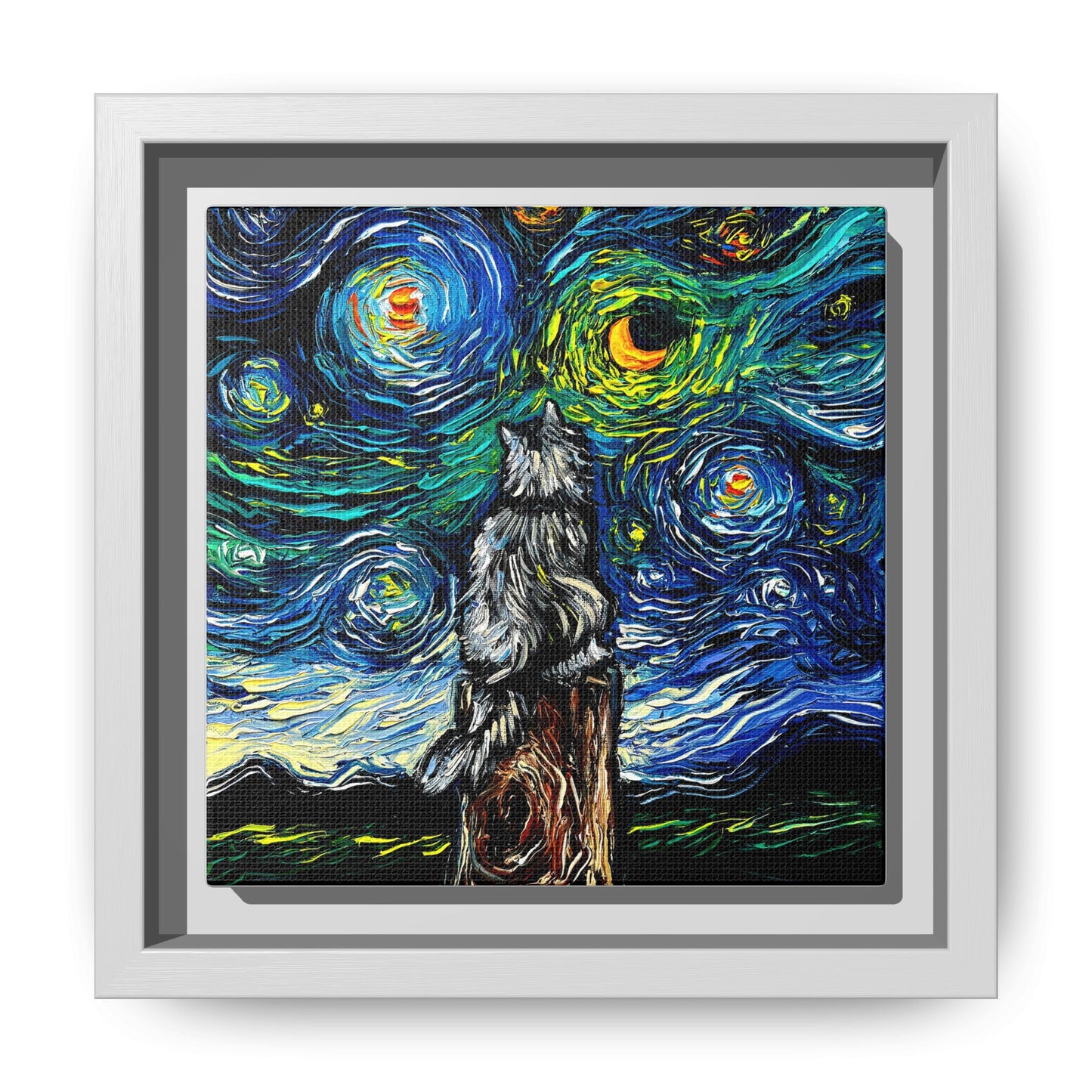 "Norwegian Forest Cat Night" Framed Canvas Wall Art