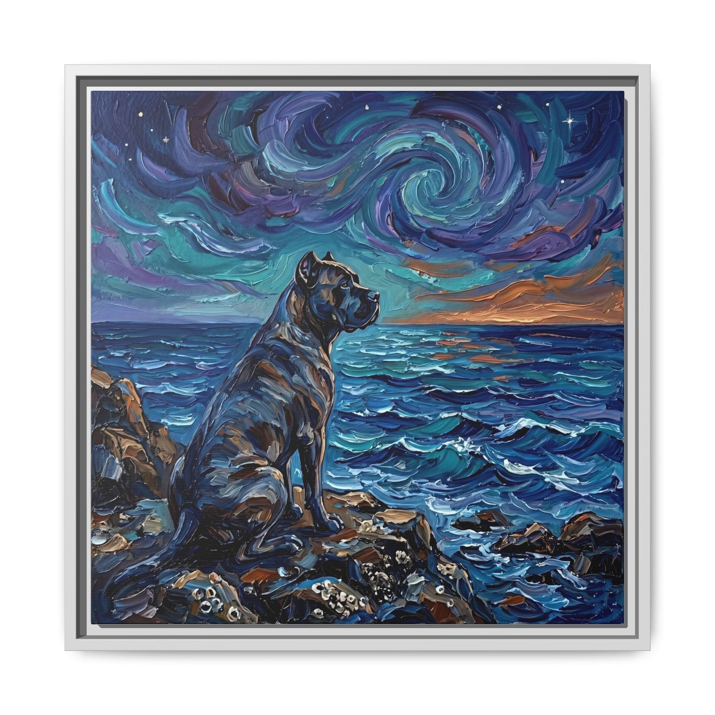 "Beach Night - Cane Corso" Framed Canvas Wall Art