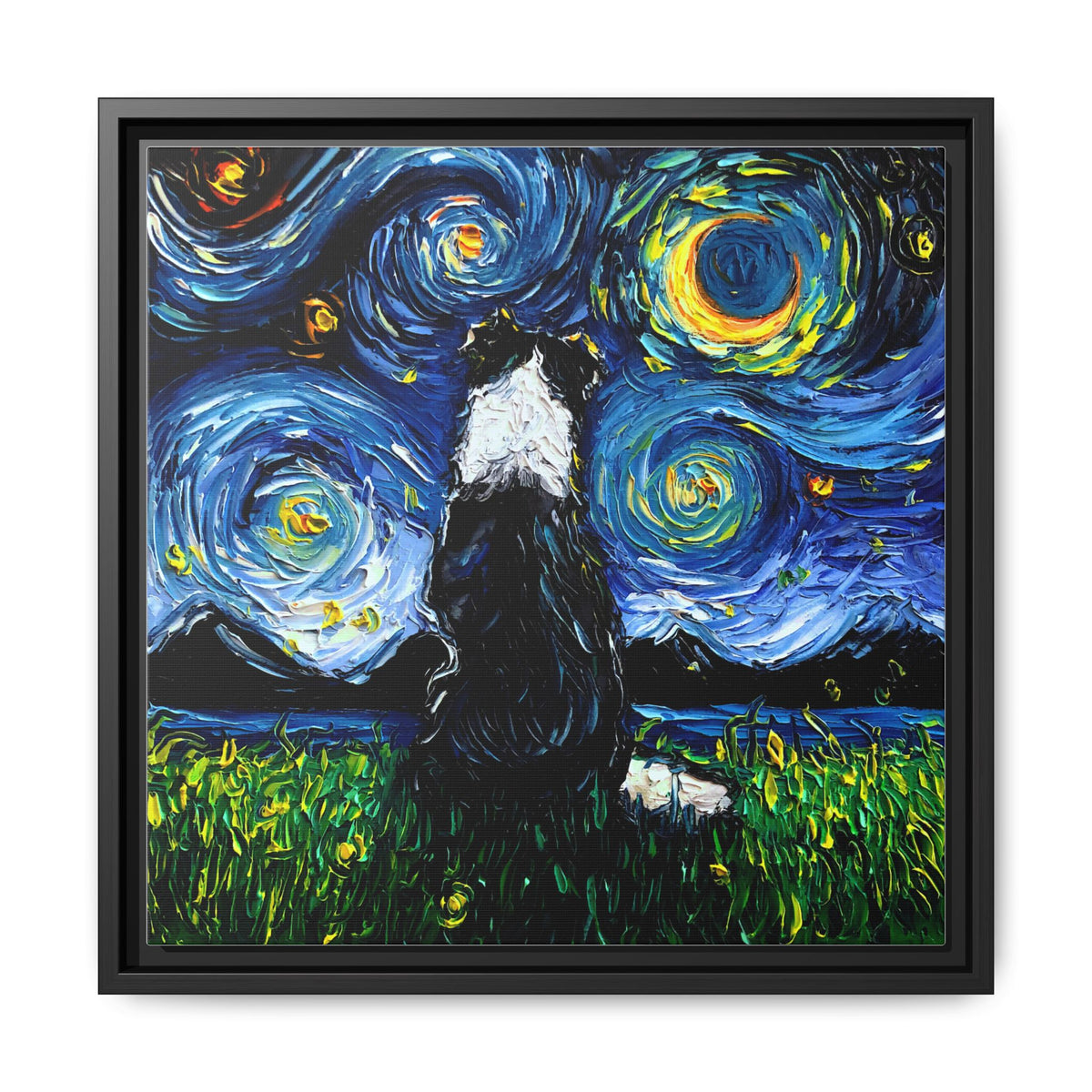 "Border Collie Night 2" Framed Canvas Wall Art