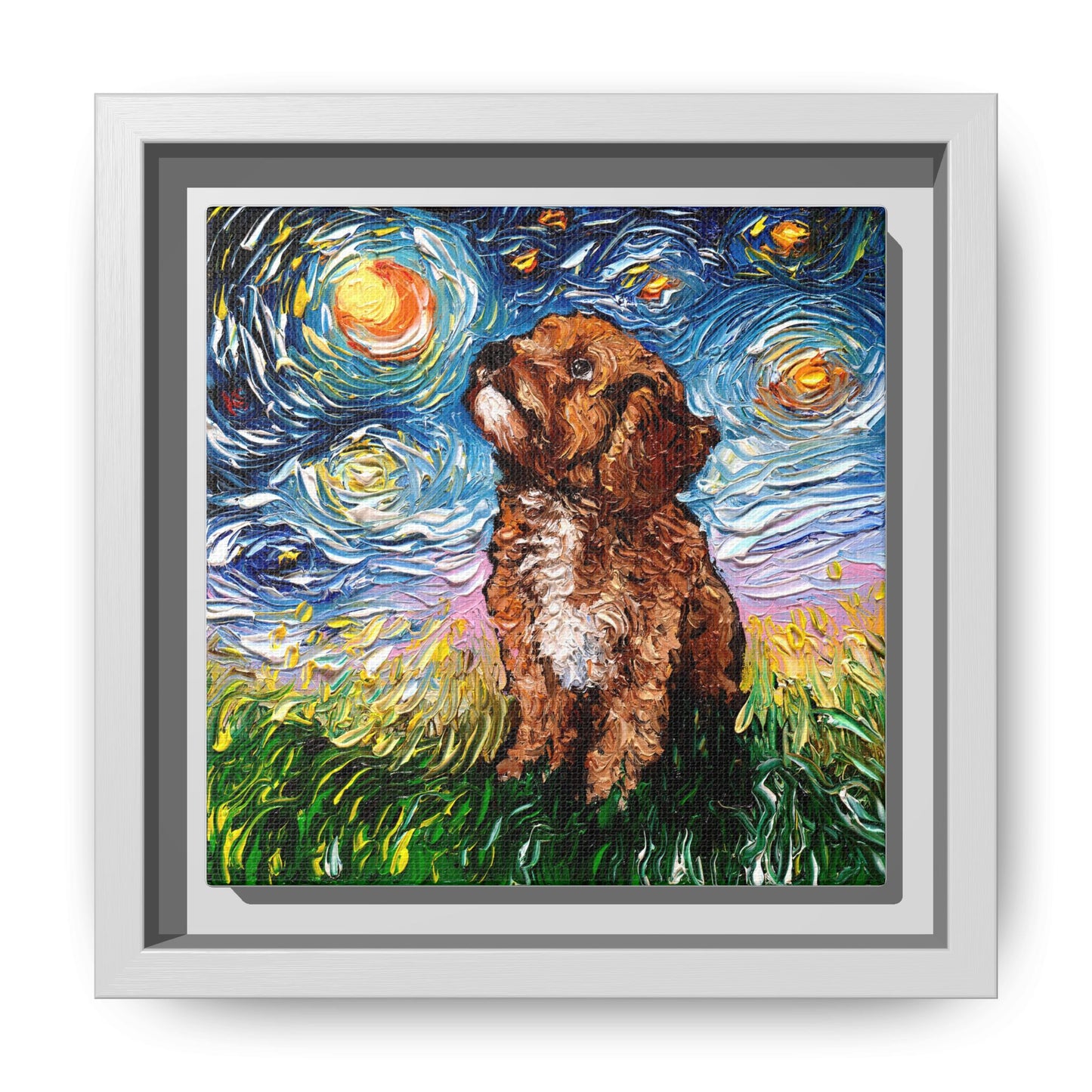 "Cavapoo Night" Framed Canvas Wall Art