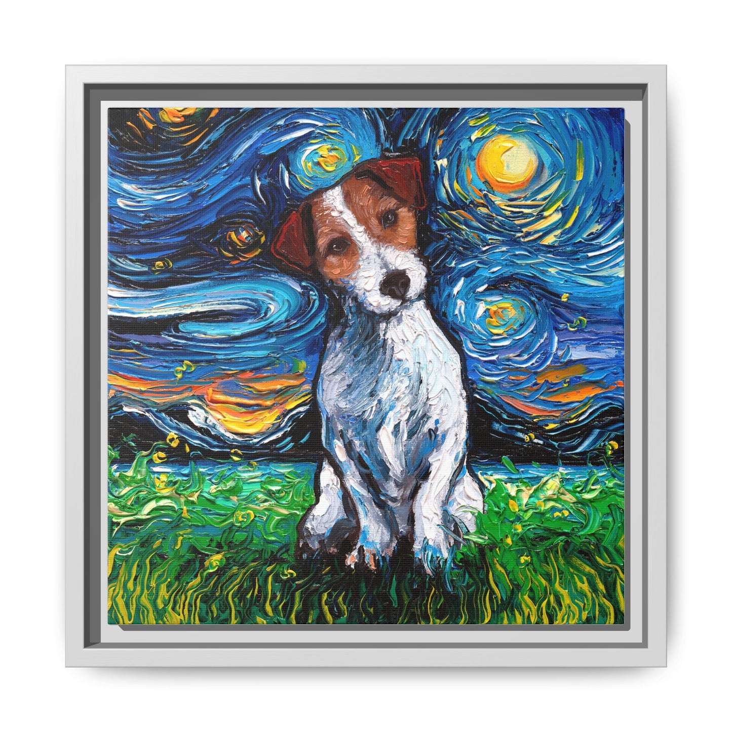 "Jack Russell Night" Framed Canvas Wall Art