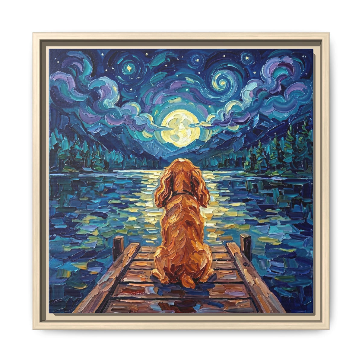 "On The Dock - Red Cocker Spaniel" Framed Canvas Wall Art