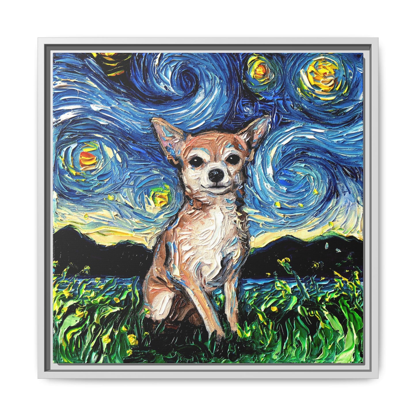 "Chihuahua Night" Framed Canvas Wall Art