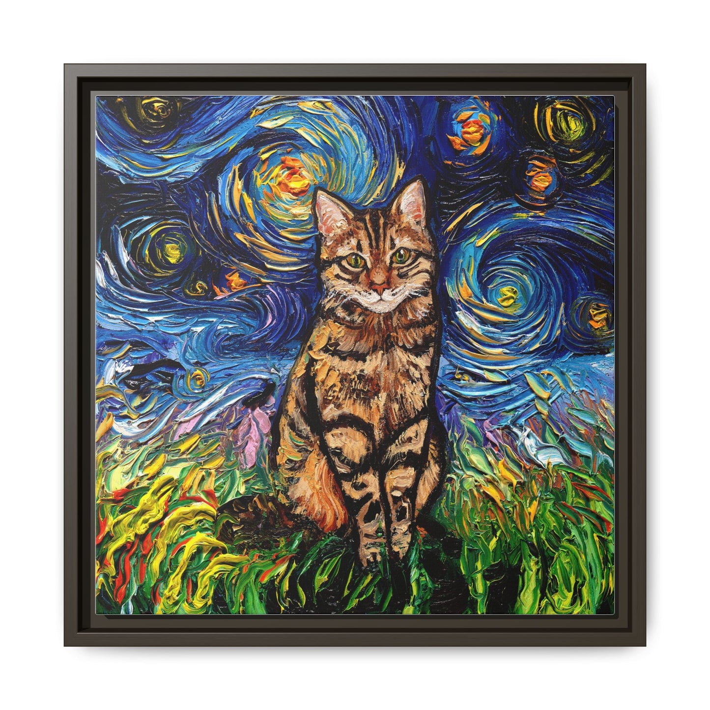 "BrownTabby Night" Framed Canvas Wall Art