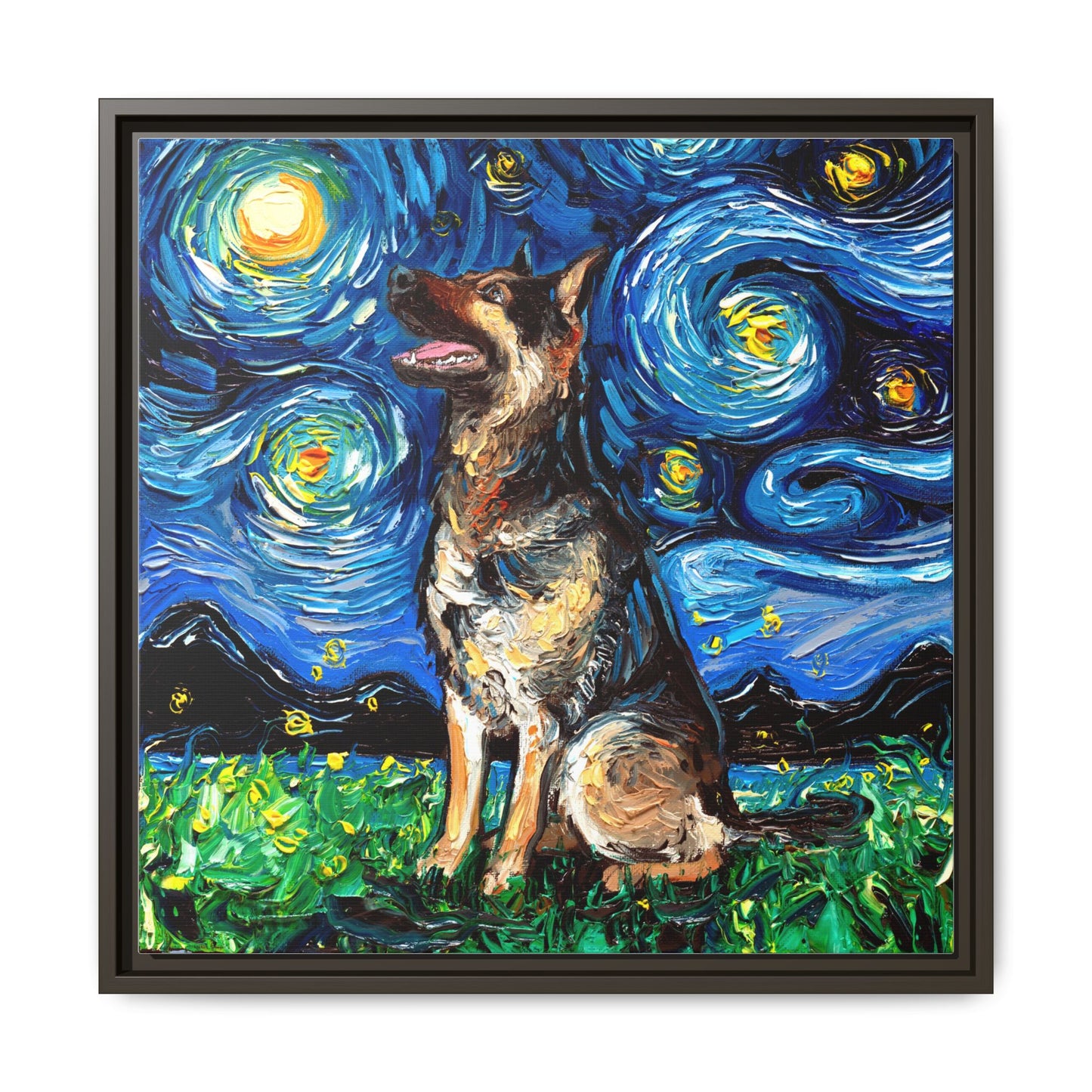 "German Shepherd Night" Framed Canvas Wall Art