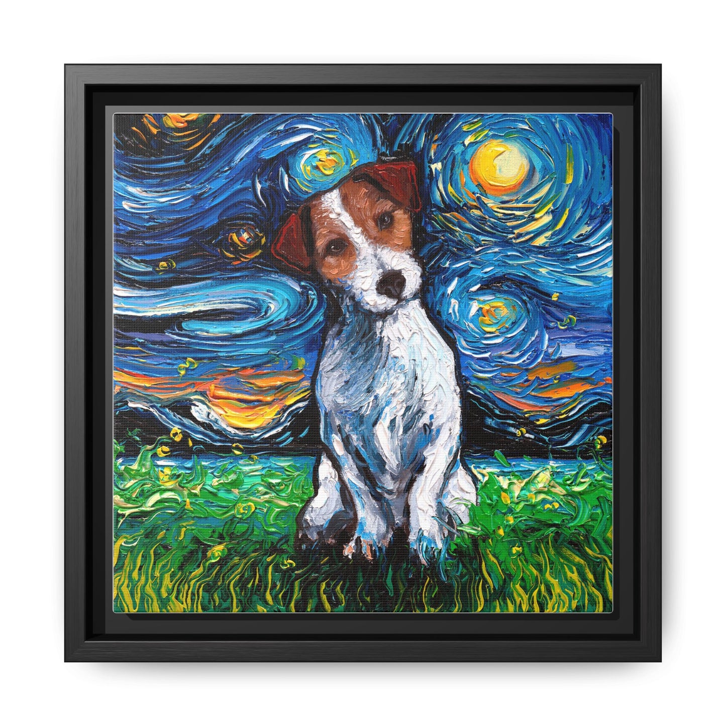 "Jack Russell Night" Framed Canvas Wall Art