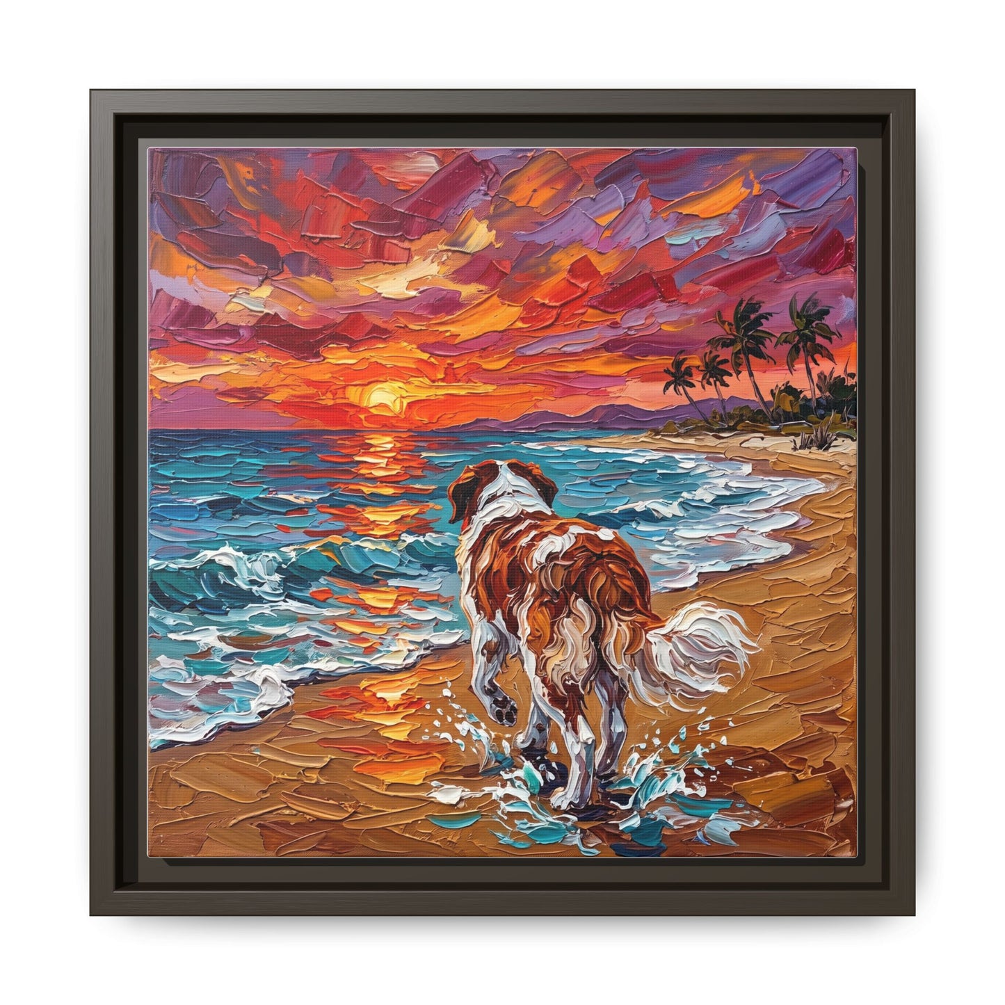 "Beach Sunset - Saint Bernard" Framed Canvas Wall Art