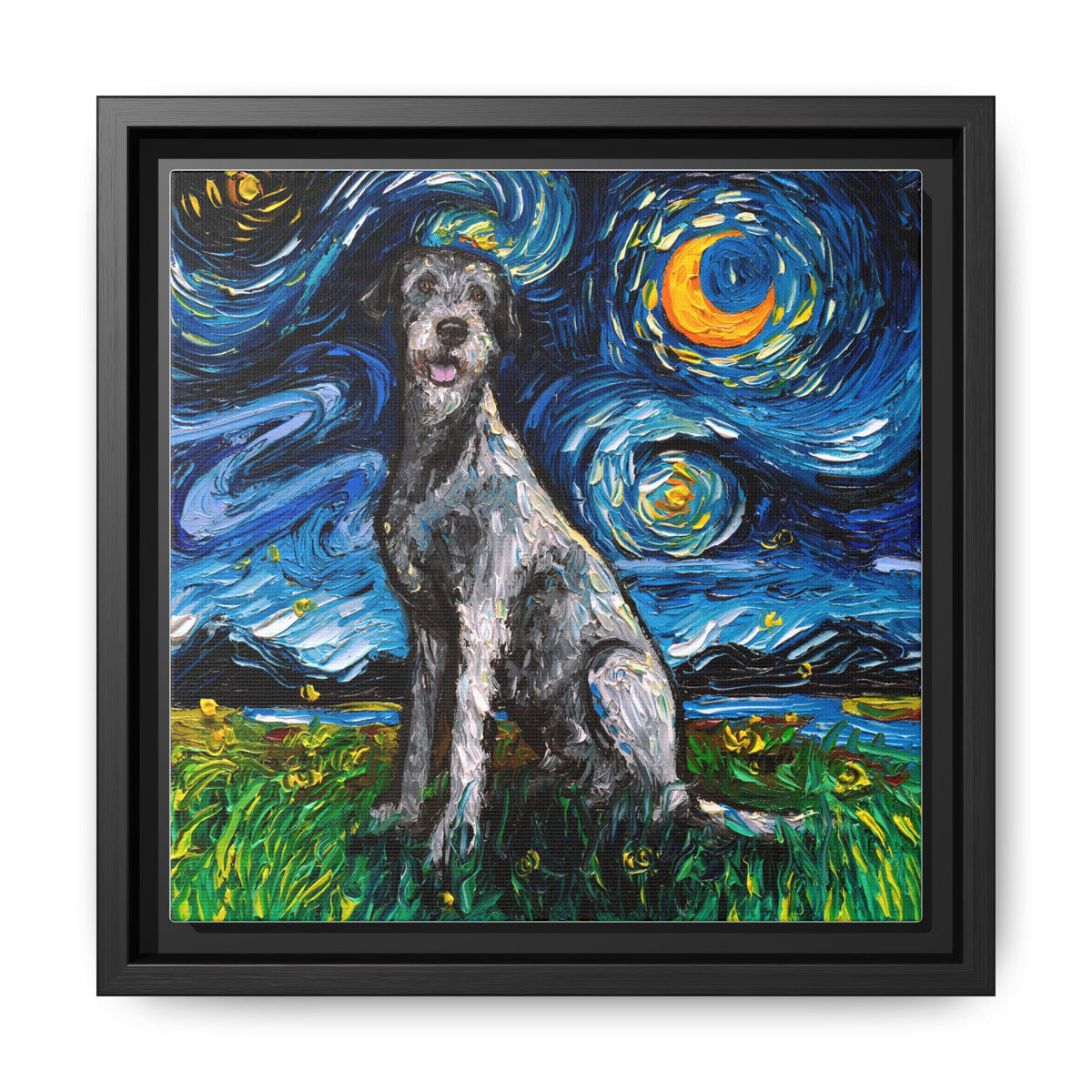 "Irish Wolfhound Night" Framed Canvas Wall Art