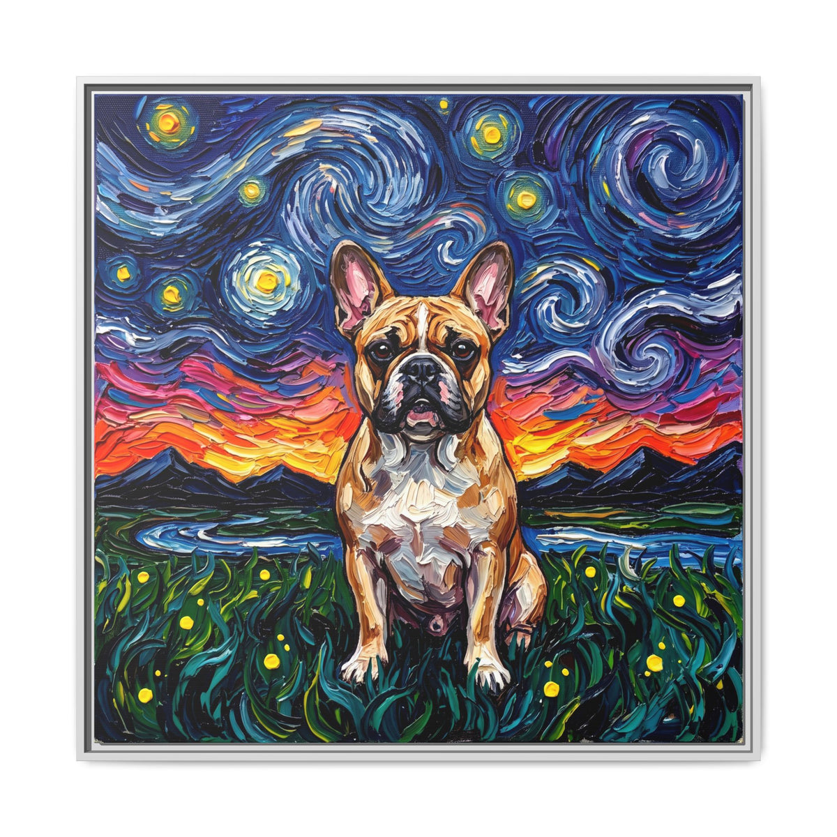 "Frenchie Night" Framed Canvas Wall Art