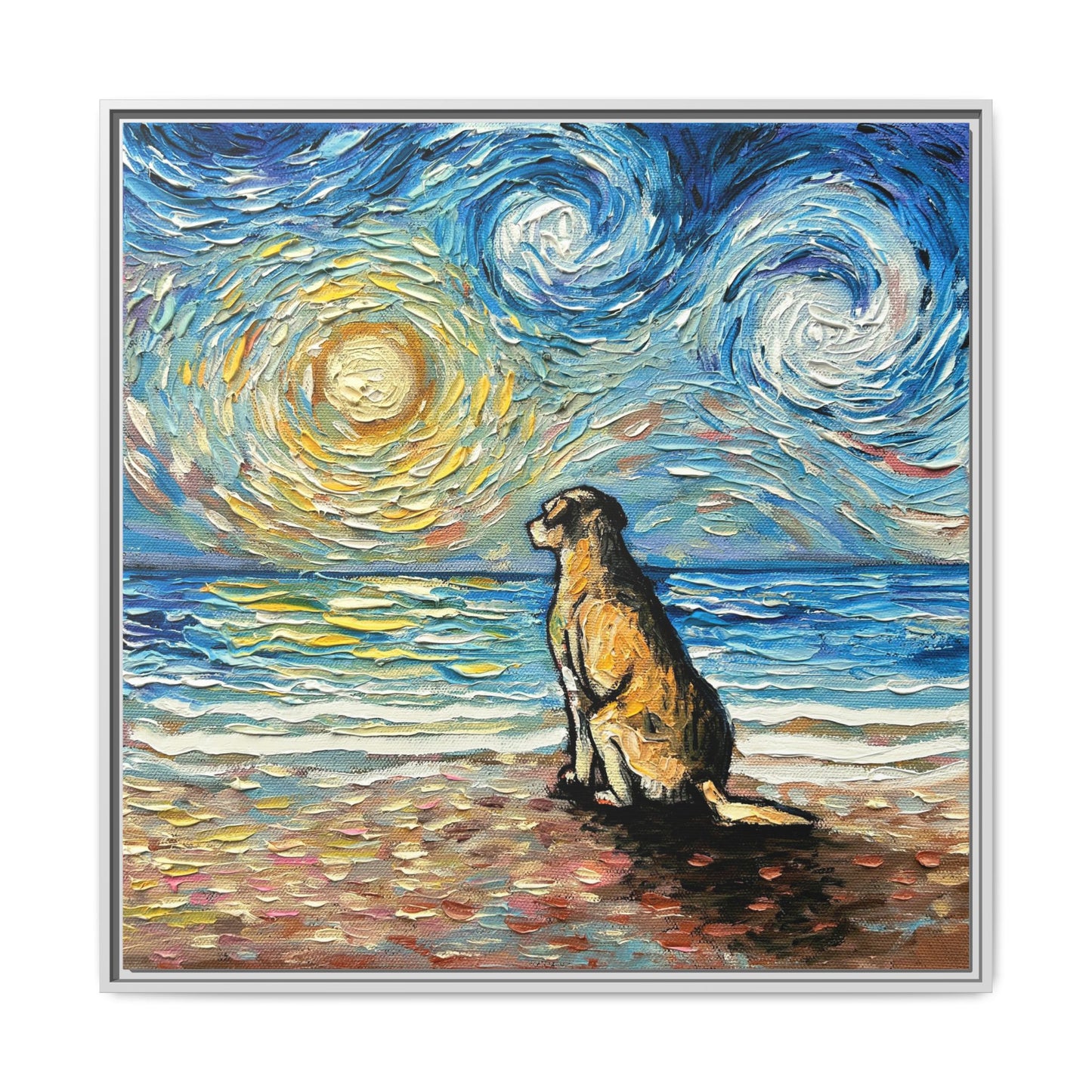 "Beach Day - Yellow Labrador" Framed Canvas Wall Art