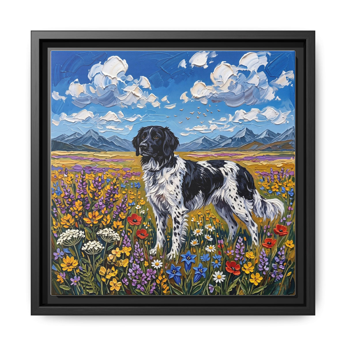 "Amongst The Flowers - Large Munsterlander" Framed Canvas Wall Art
