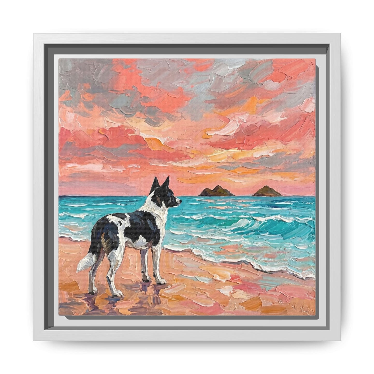 "Beach Day - Canaan Dog" Framed Canvas Wall Art