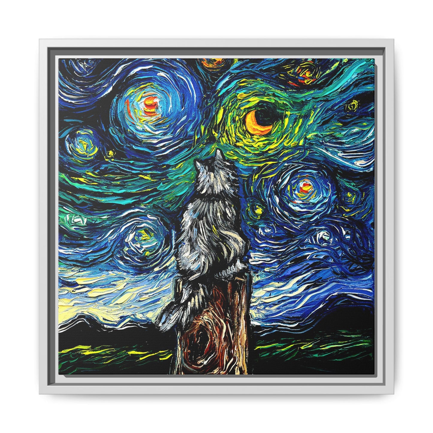 "Norwegian Forest Cat Night" Framed Canvas Wall Art