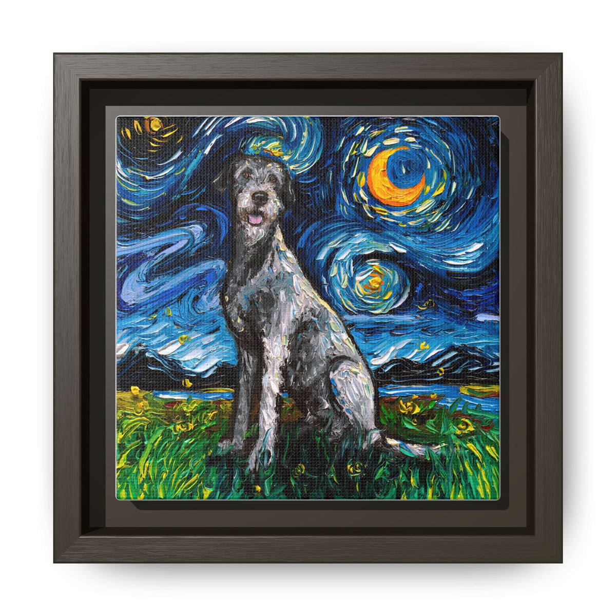 "Irish Wolfhound Night" Framed Canvas Wall Art