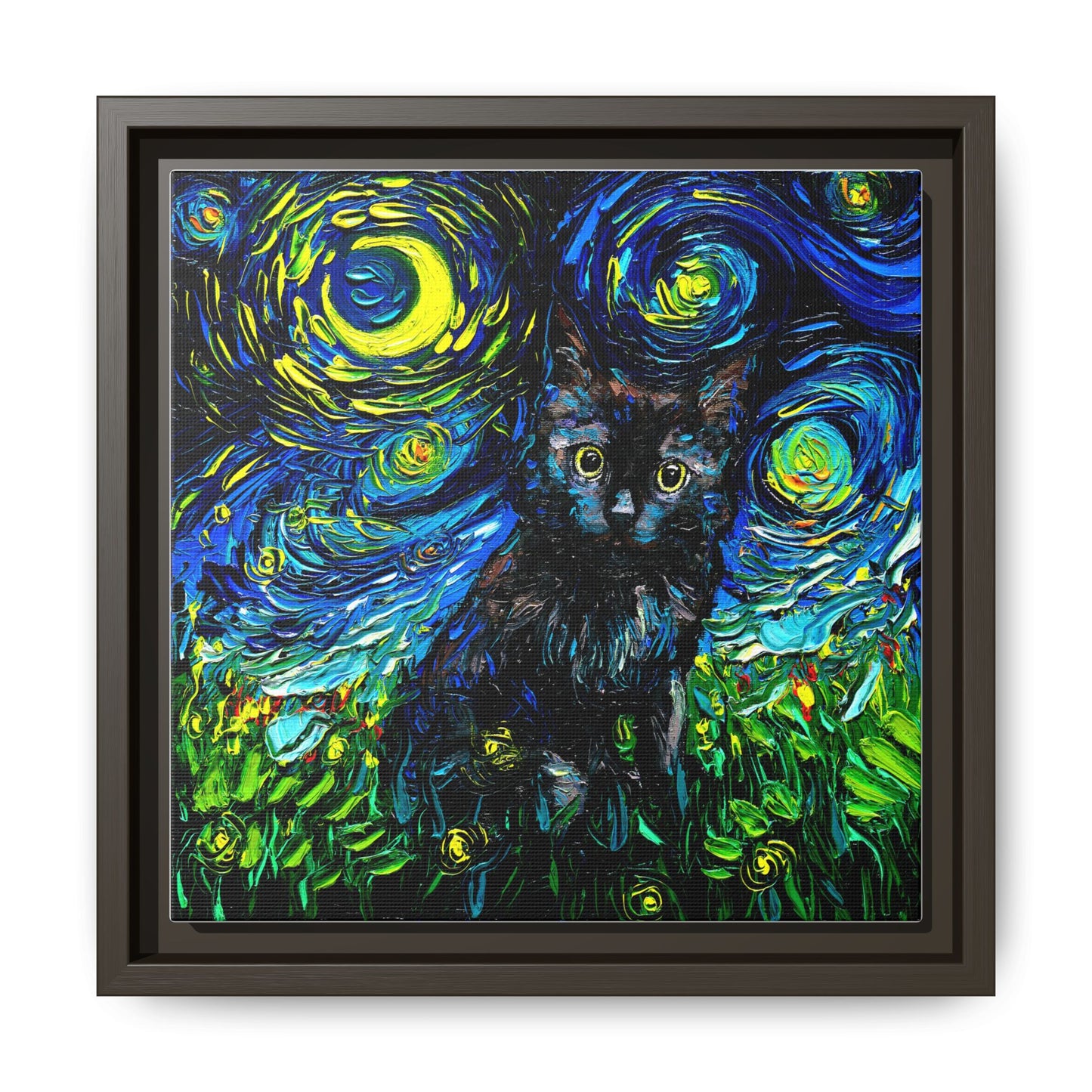 "Black Cat Night 2" Framed Canvas Wall Art