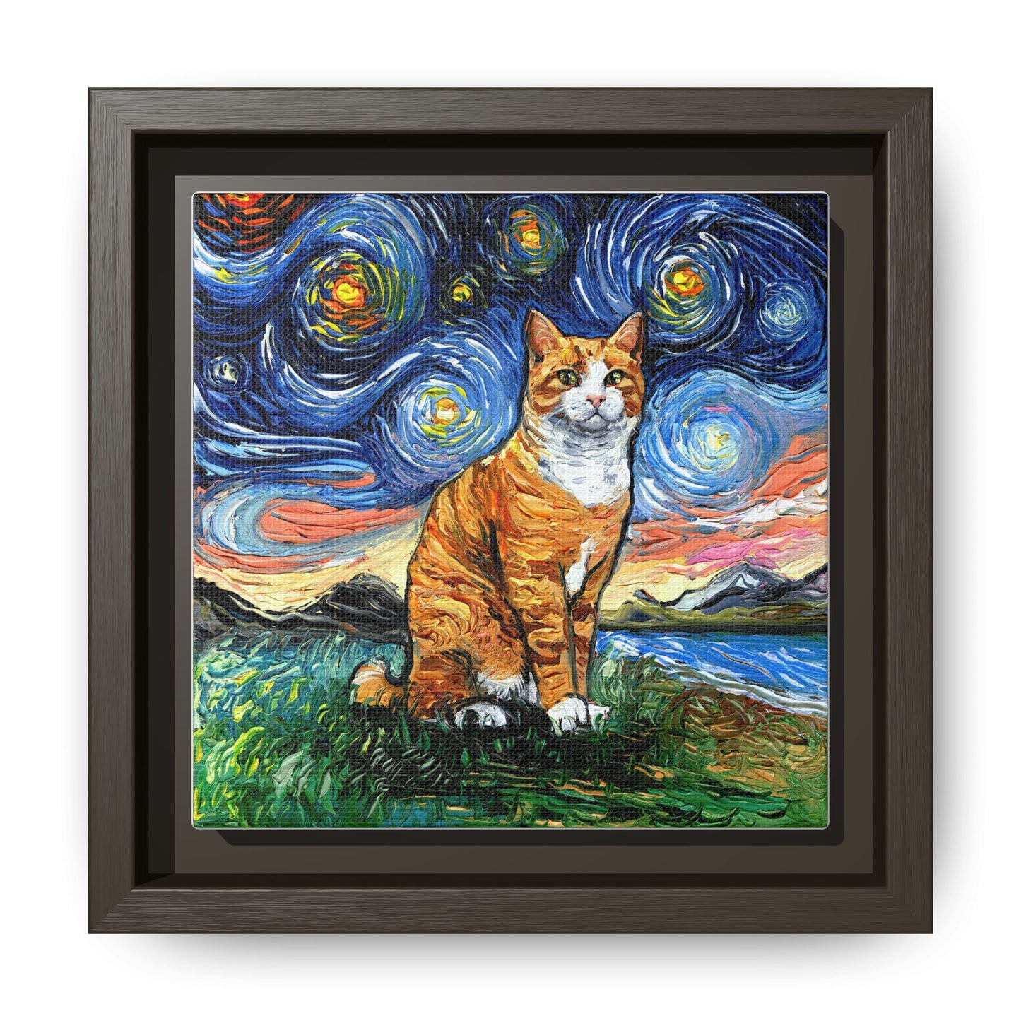 "Orange Tuxedo Tabby Night" Framed Canvas Wall Art