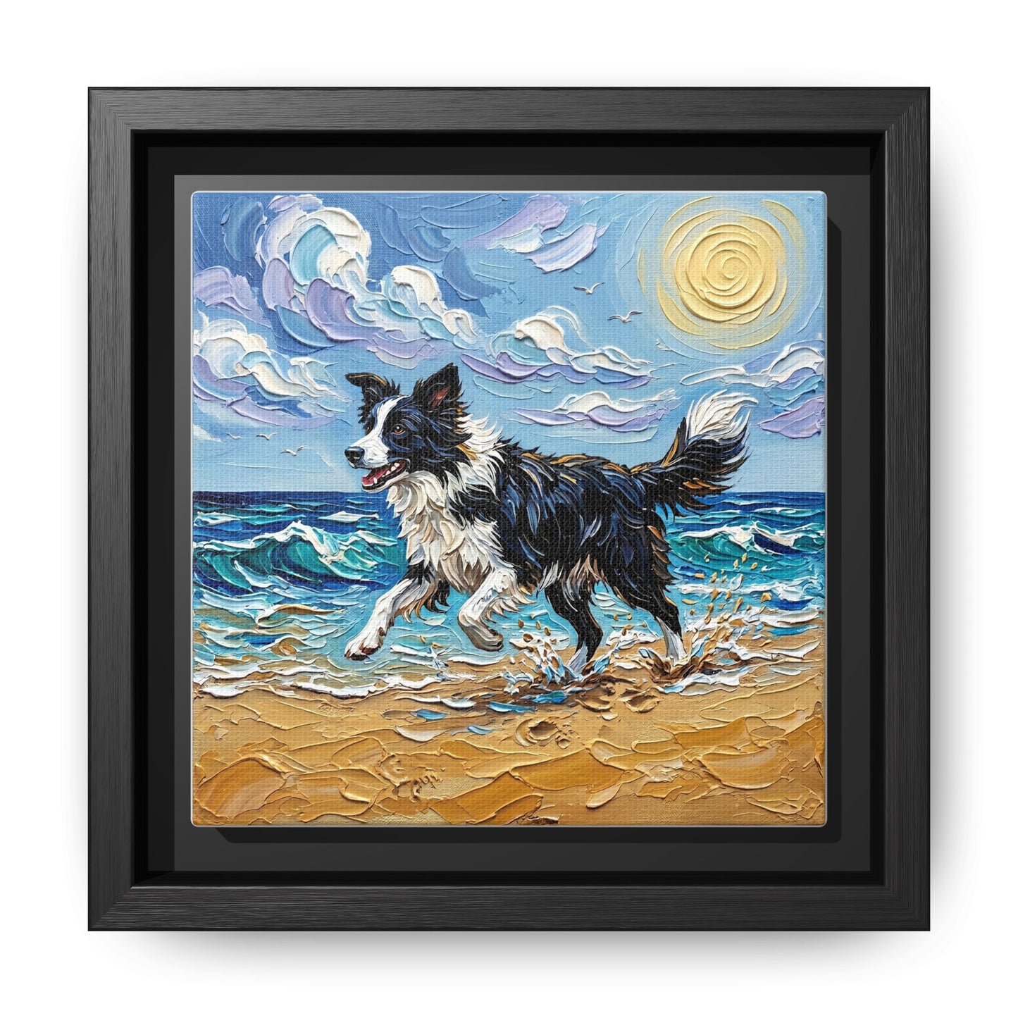 "Beach Day - Border Collie 2" Framed Canvas Wall Art