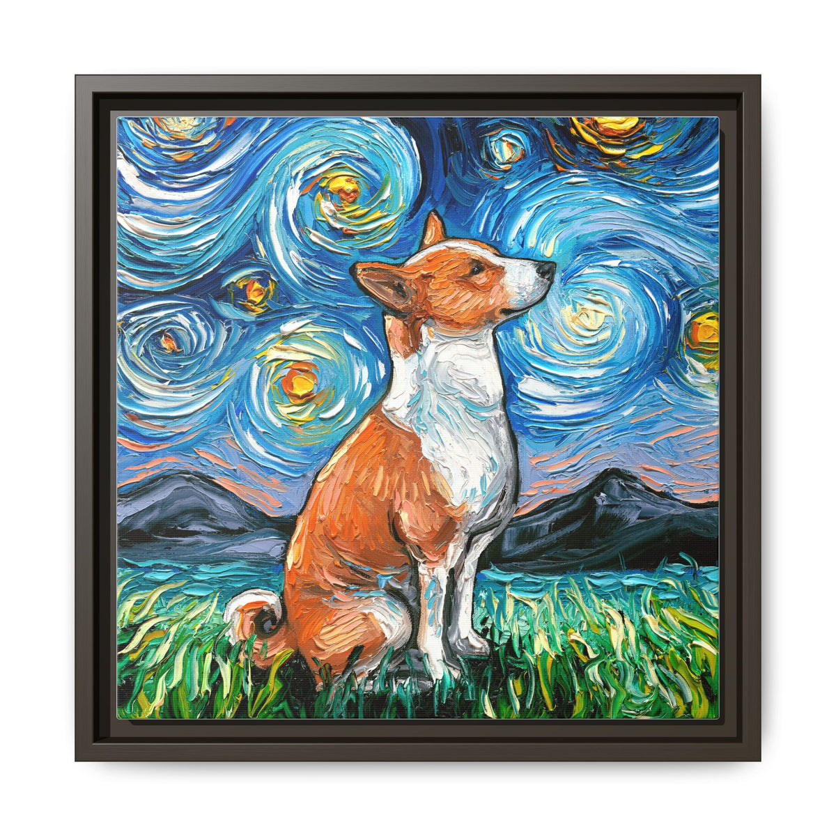 "Basenji Night" Framed Canvas Wall Art
