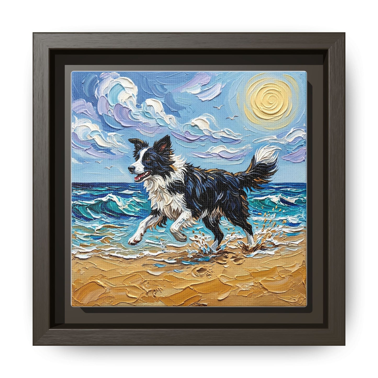 "Beach Day - Border Collie 2" Framed Canvas Wall Art