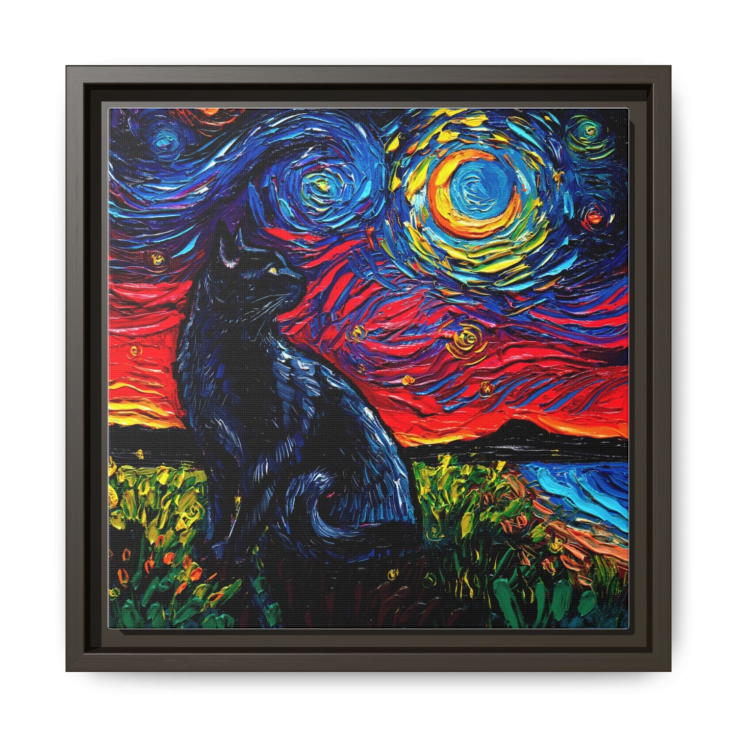 "Black Cat Night" Framed Canvas Wall Art