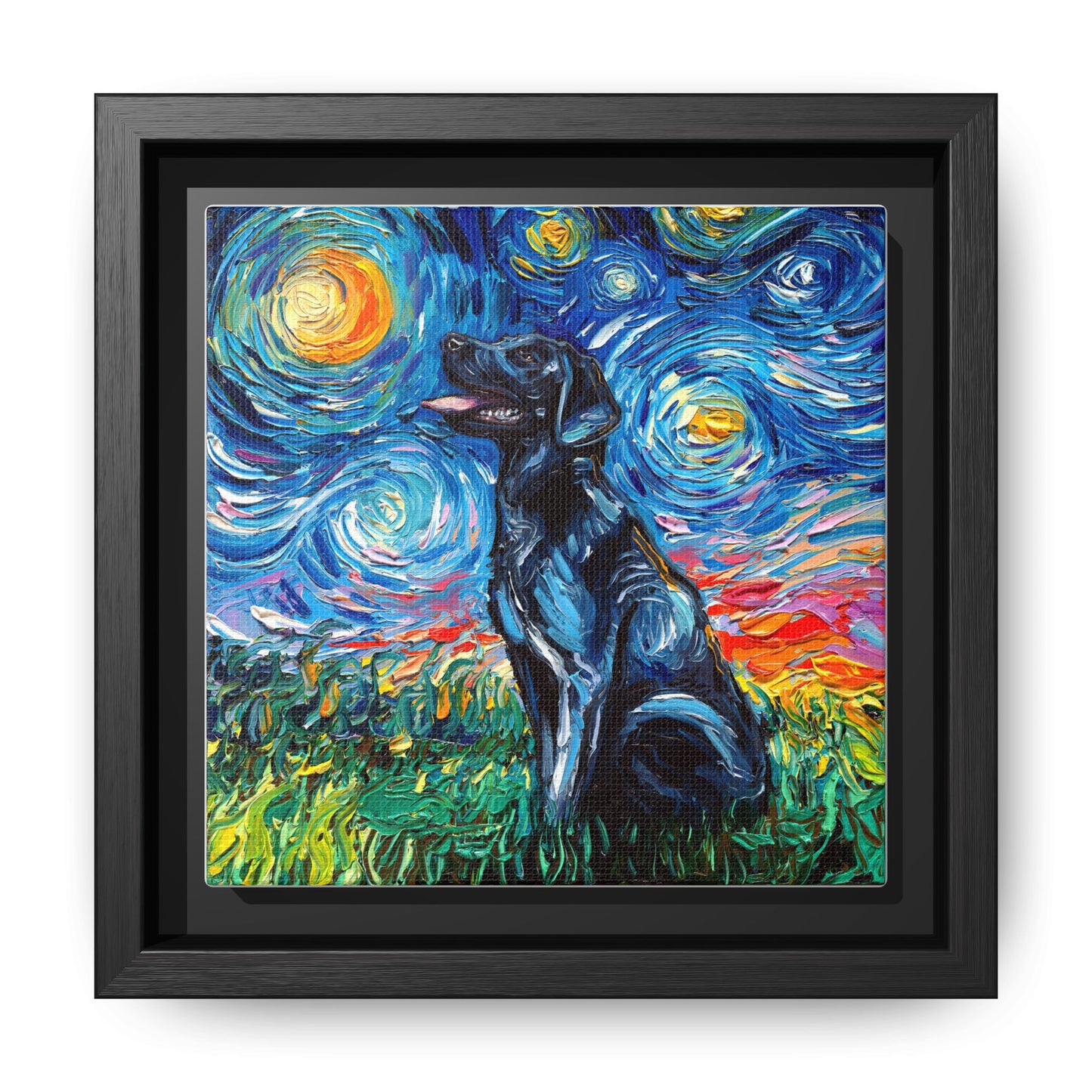 "Black Labrador Night" Framed Canvas Wall Art