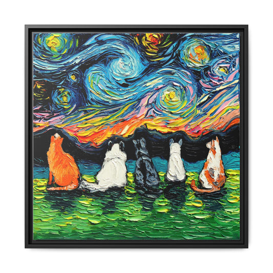 "Starry Cats" Framed Canvas Wall Art