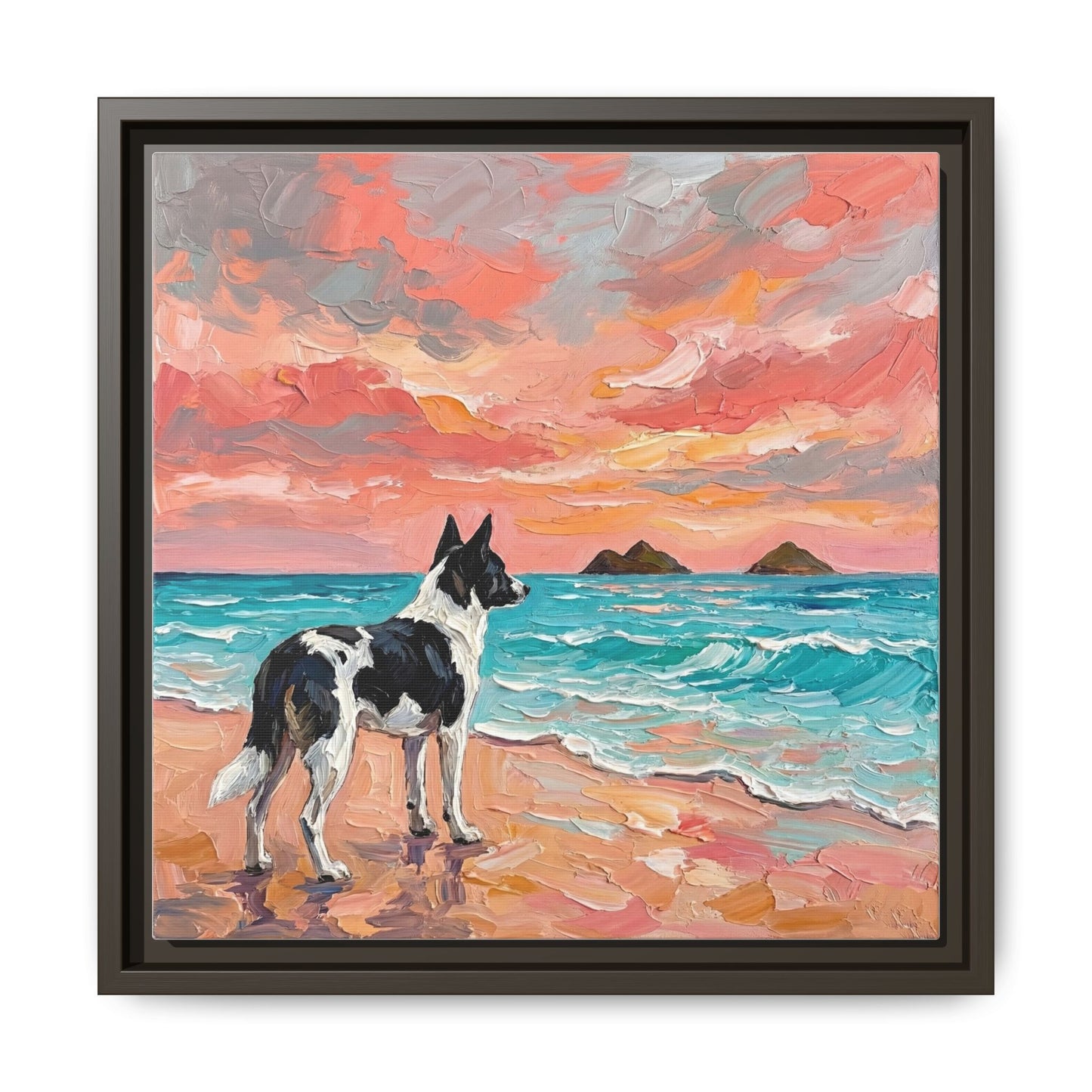 "Beach Day - Canaan Dog" Framed Canvas Wall Art