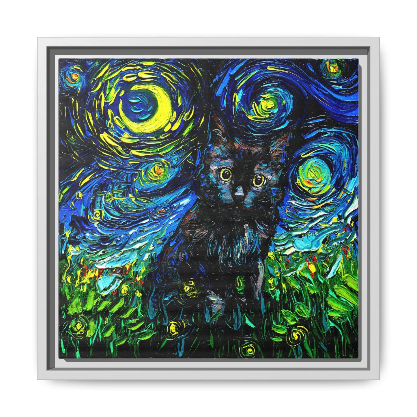"Black Cat Night 2" Framed Canvas Wall Art