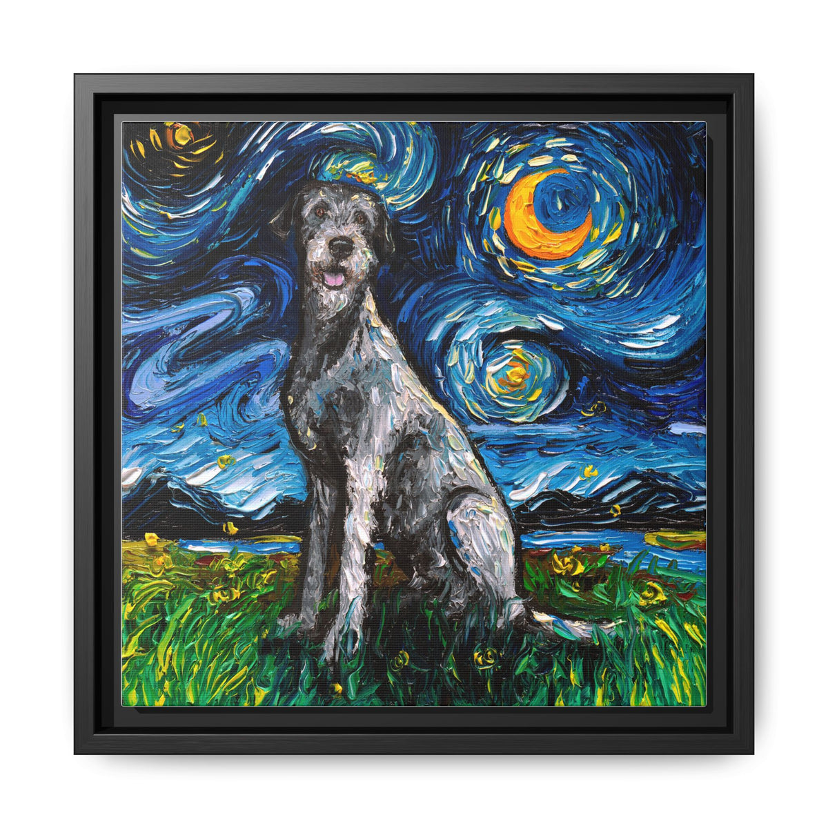 "Irish Wolfhound Night" Framed Canvas Wall Art