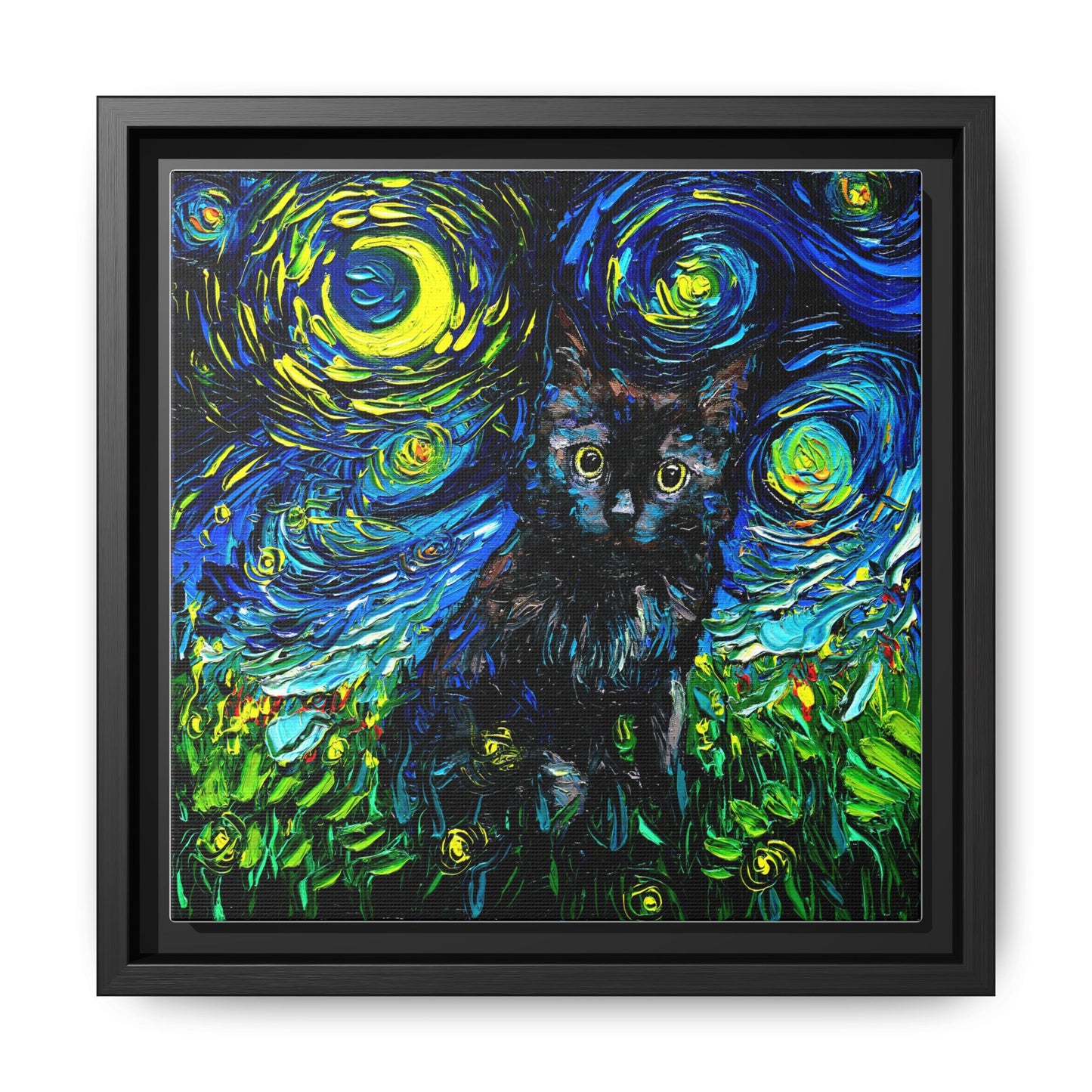 "Black Cat Night 2" Framed Canvas Wall Art