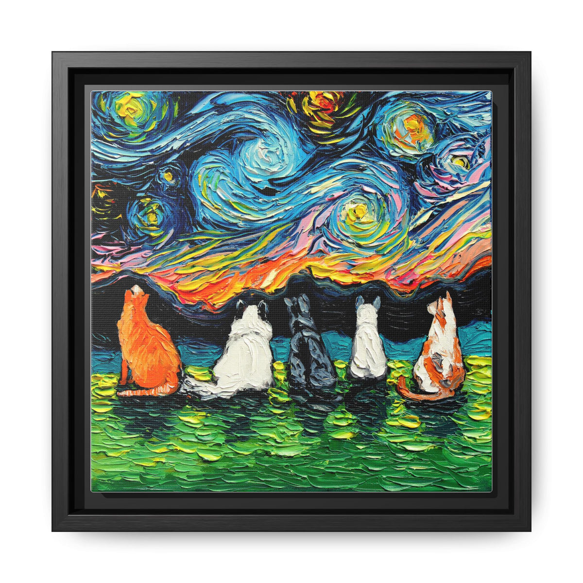 "Starry Cats" Framed Canvas Wall Art