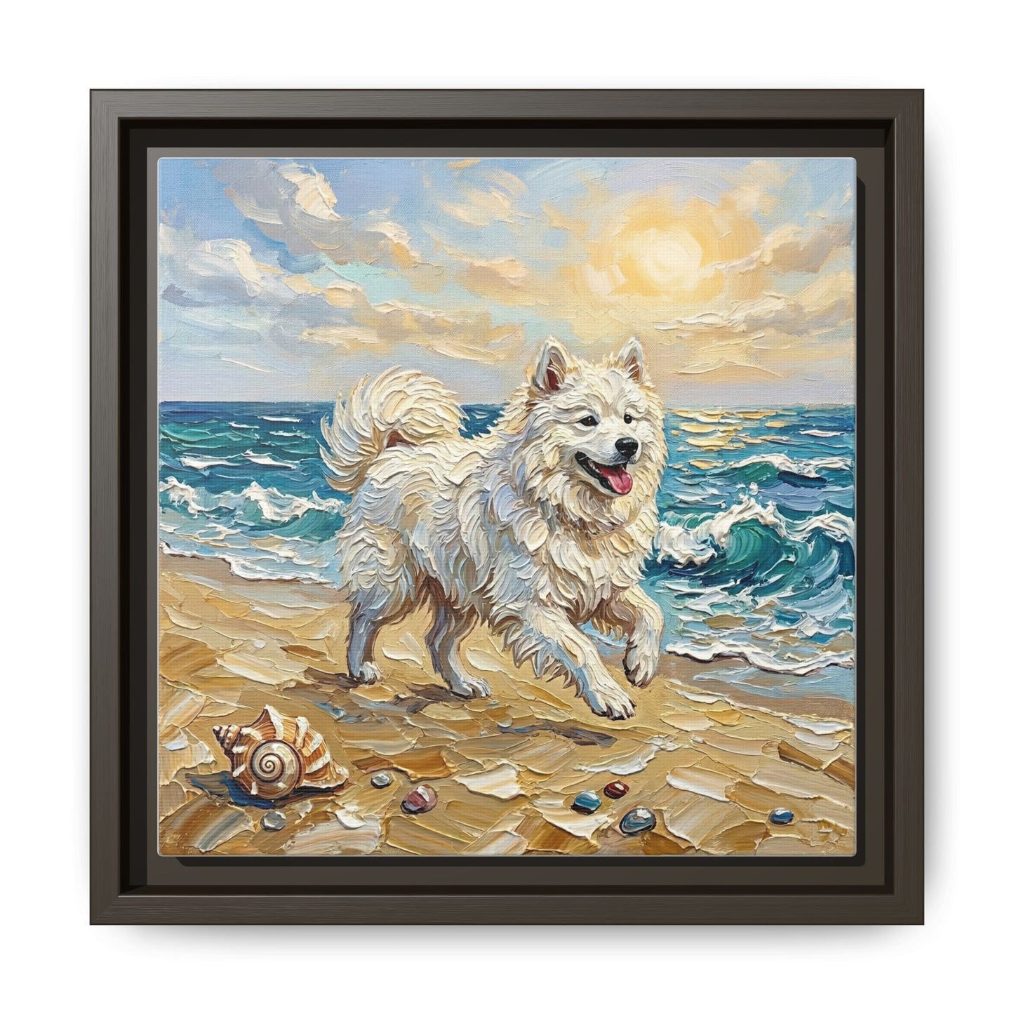 "Beach Day - Samoyed" Framed Canvas Wall Art