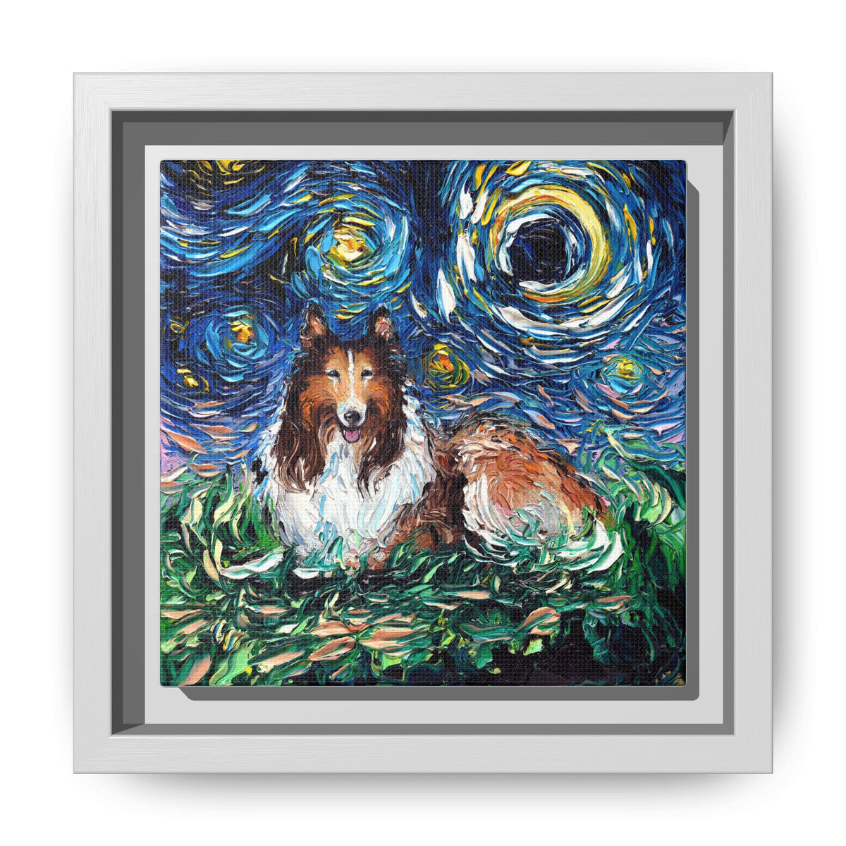 "Collie Night" Framed Canvas Wall Art