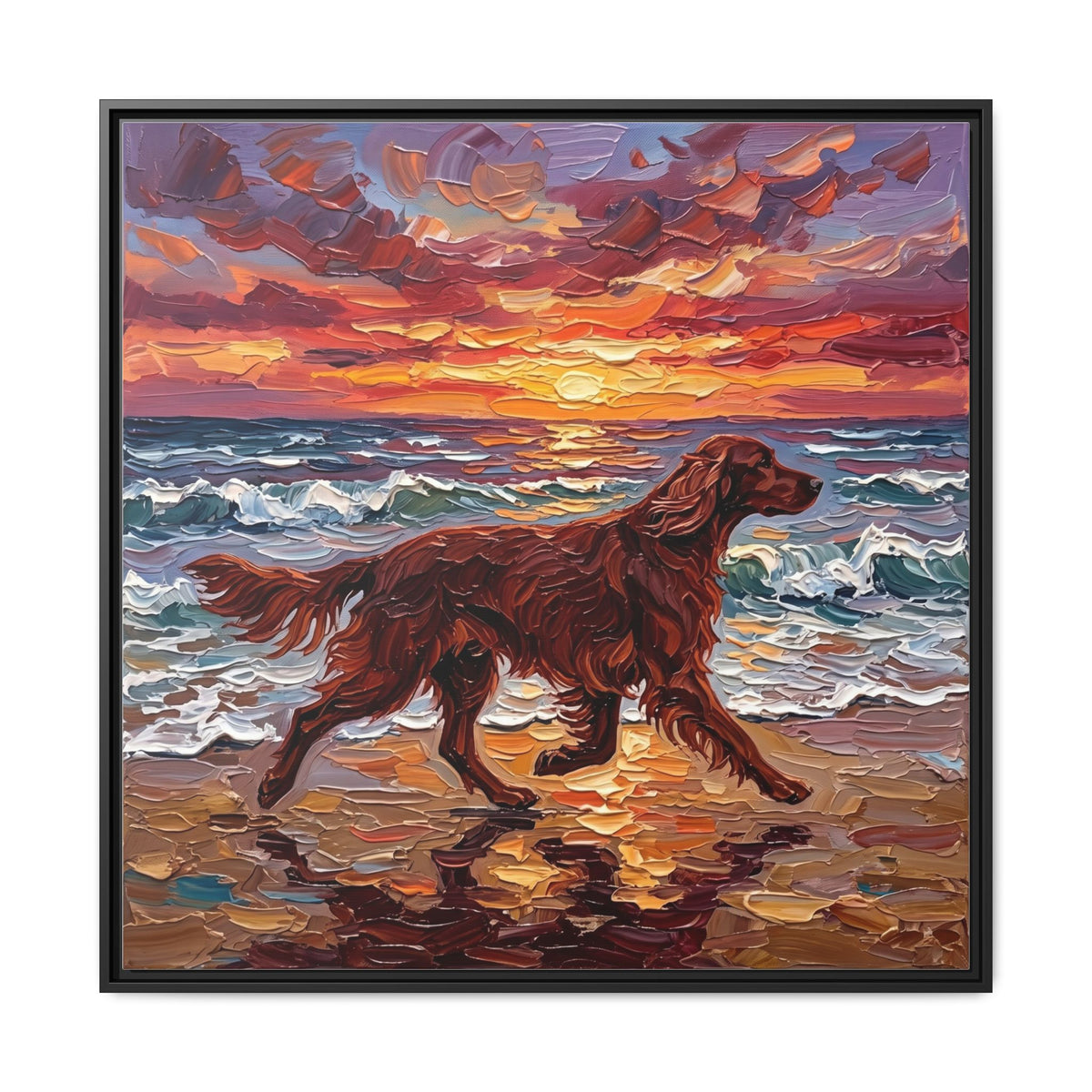 "Beach Days - Irish Setter" Framed Canvas Wall Art