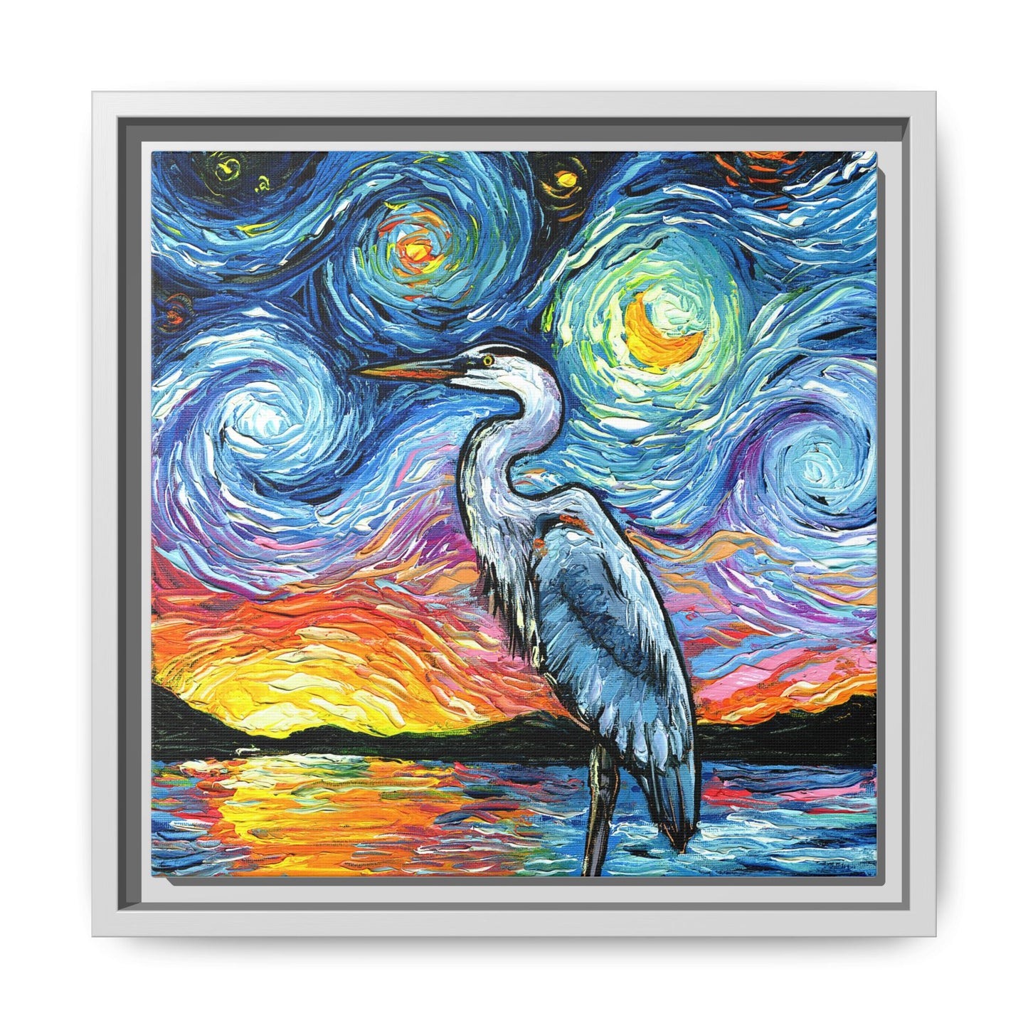 "Blue Heron" Framed Canvas Wall Art