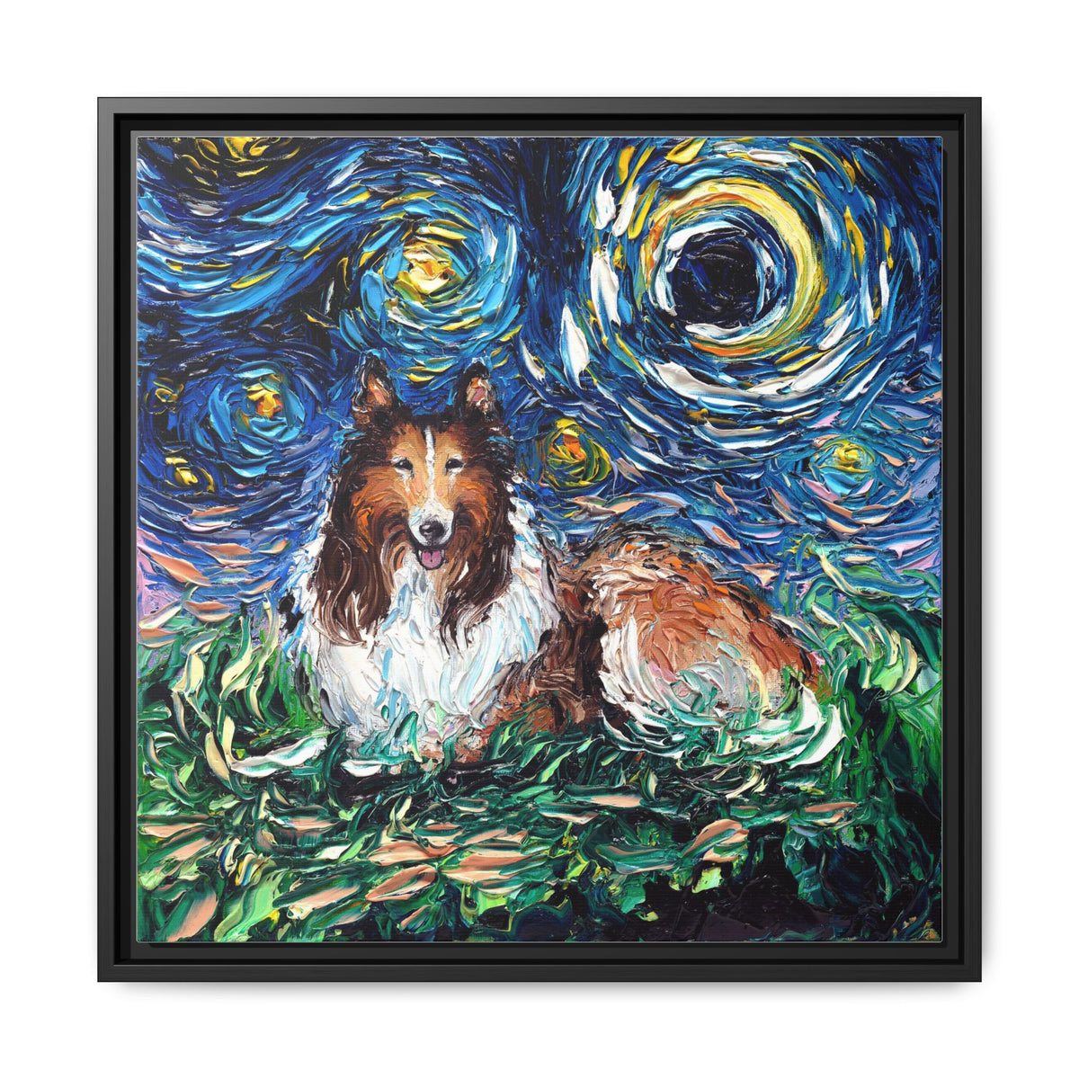 "Collie Night" Framed Canvas Wall Art