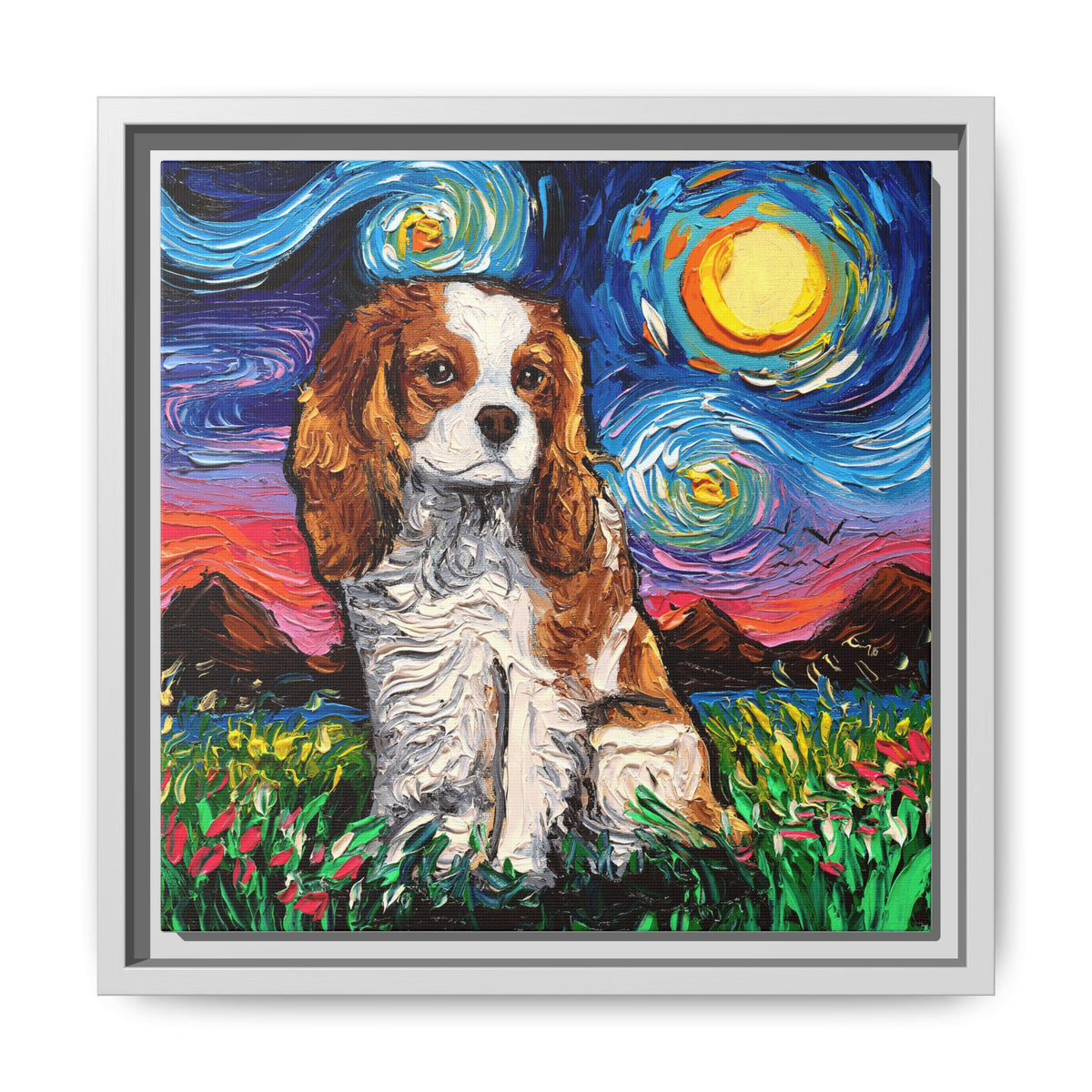 "Blenheim Spaniel Night" Framed Canvas Wall Art