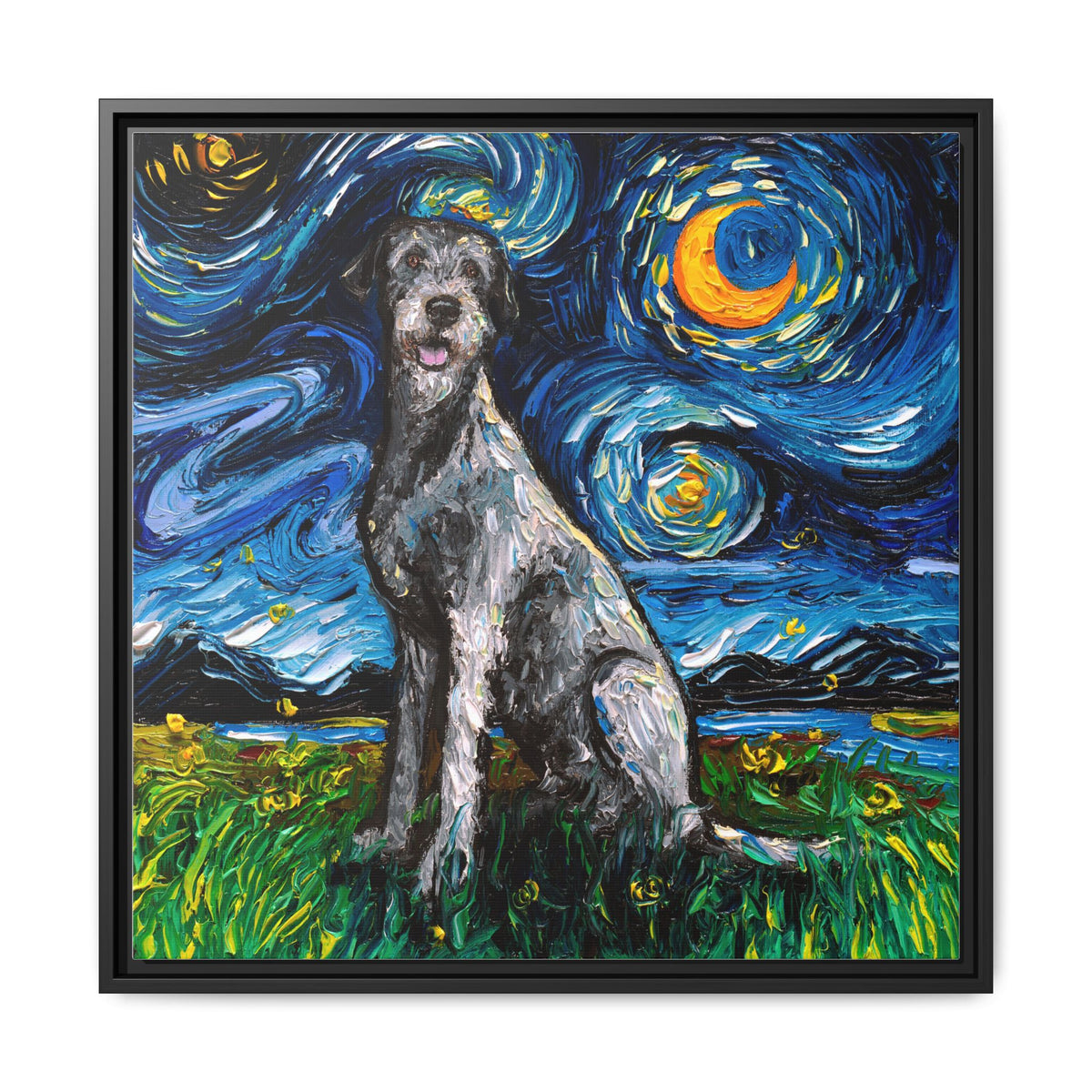 "Irish Wolfhound Night" Framed Canvas Wall Art
