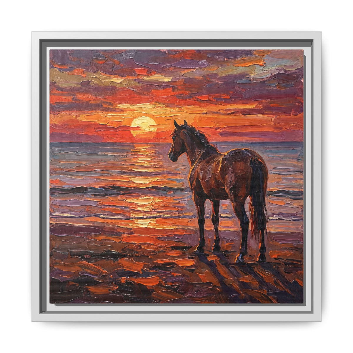"Beach Sunset - Chocolate Mare" Framed Canvas Wall Art