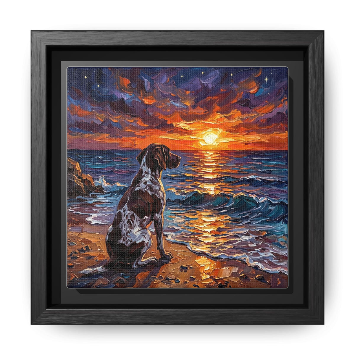 "Beach Days - German Short Hair Pointer" Framed Canvas Wall Art