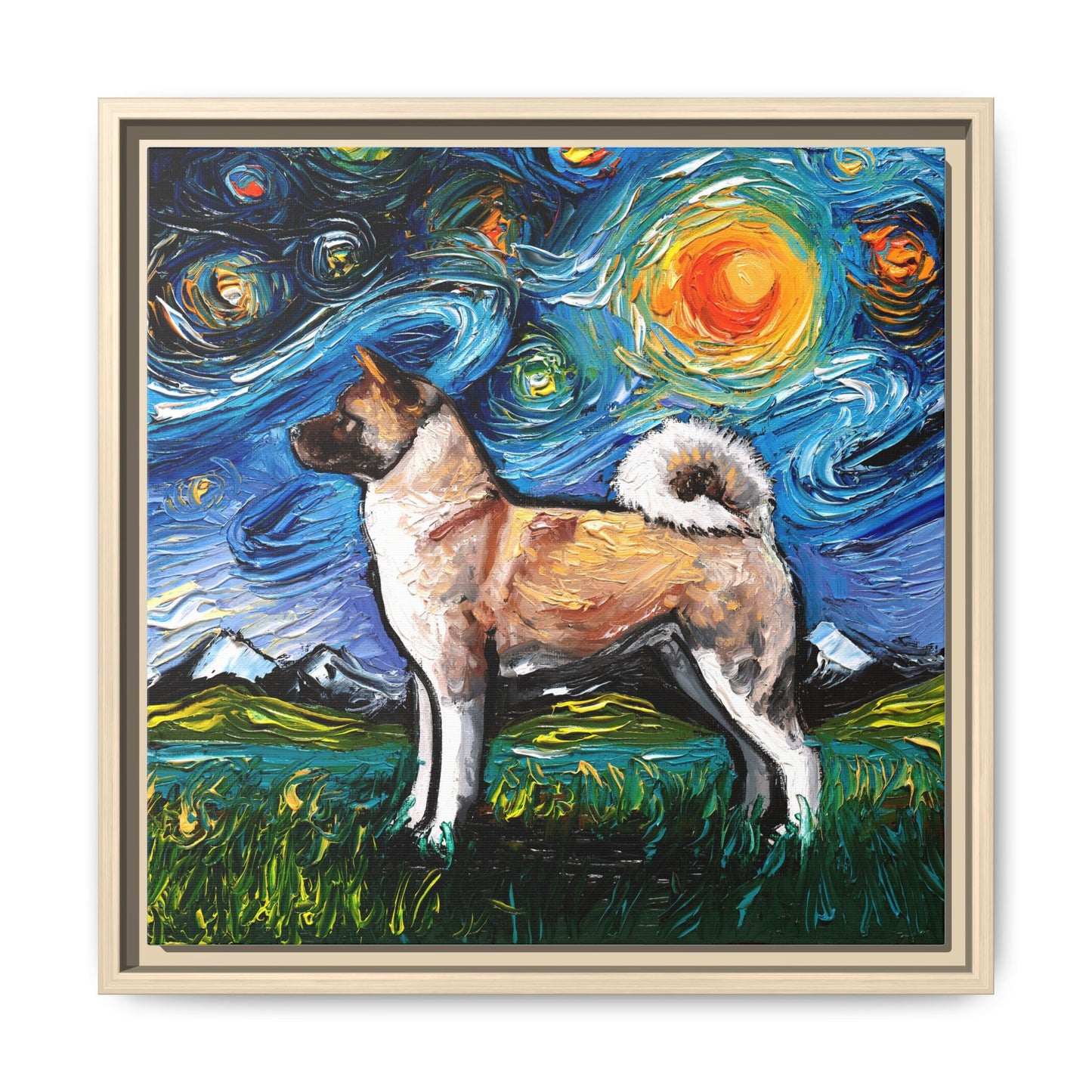 "Akita Inu Night" Framed Canvas Wall Art