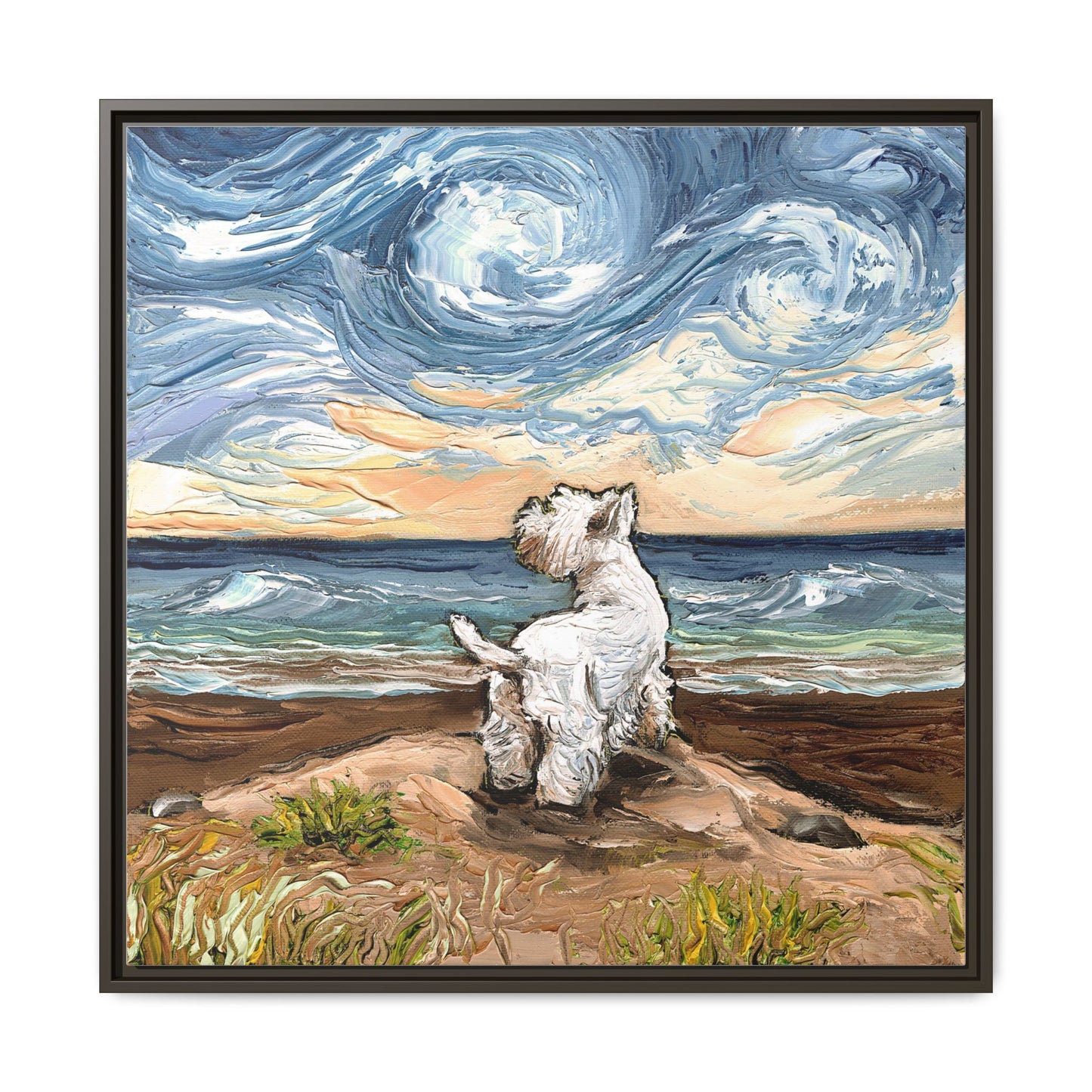 "Beach Day - Westie" Framed Canvas Wall Art